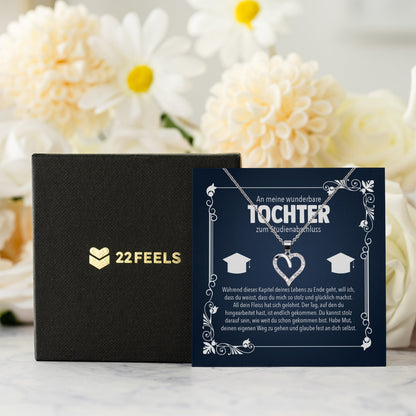 22Feels® Tochter Studienabschluss Geschenk Silber 925 Herz Halskette mit Karte Uni Studentin Glückwunsch Frauen Schmuck Bachelor Master Doktortitel-Schmuck mit Botschaftskarte - Herz21-22Feels