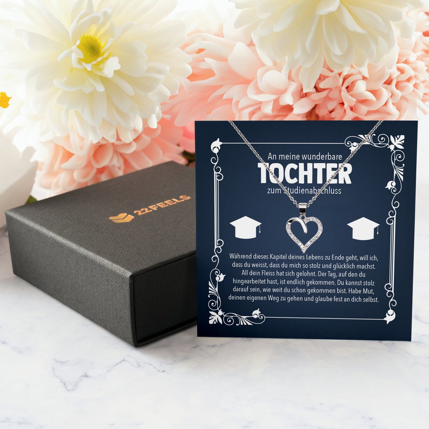 22Feels® Tochter Studienabschluss Geschenk Silber 925 Herz Halskette mit Karte Uni Studentin Glückwunsch Frauen Schmuck Bachelor Master Doktortitel-Schmuck mit Botschaftskarte - Herz21-22Feels