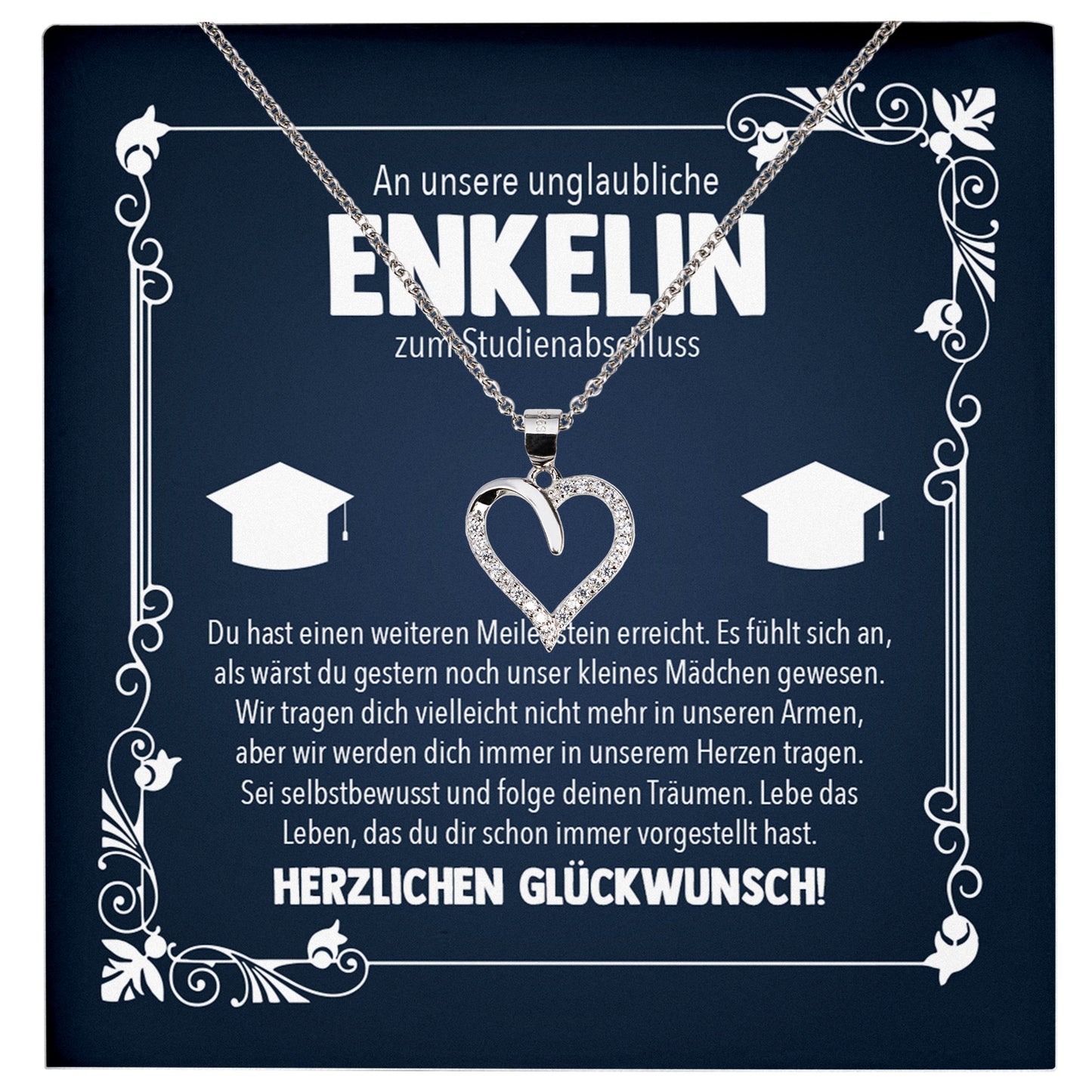 22Feels® Enkelin Studienabschluss Geschenk Silber 925 Herz Halskette mit Karte Uni Studentin Glückwunsch Frauen Schmuck Bachelor Master Doktortitel-Schmuck mit Botschaftskarte - Herz21-22Feels
