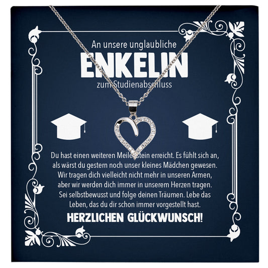 22Feels® Enkelin Studienabschluss Geschenk Silber 925 Herz Halskette mit Karte Uni Studentin Glückwunsch Frauen Schmuck Bachelor Master Doktortitel-Schmuck mit Botschaftskarte - Herz21-22Feels