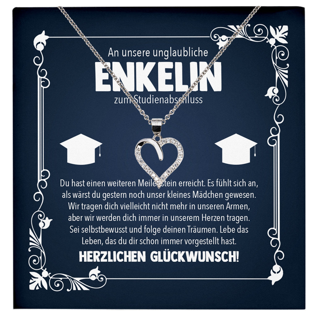 22Feels® Enkelin Studienabschluss Geschenk Silber 925 Herz Halskette mit Karte Uni Studentin Glückwunsch Frauen Schmuck Bachelor Master Doktortitel-Schmuck mit Botschaftskarte - Herz21-22Feels