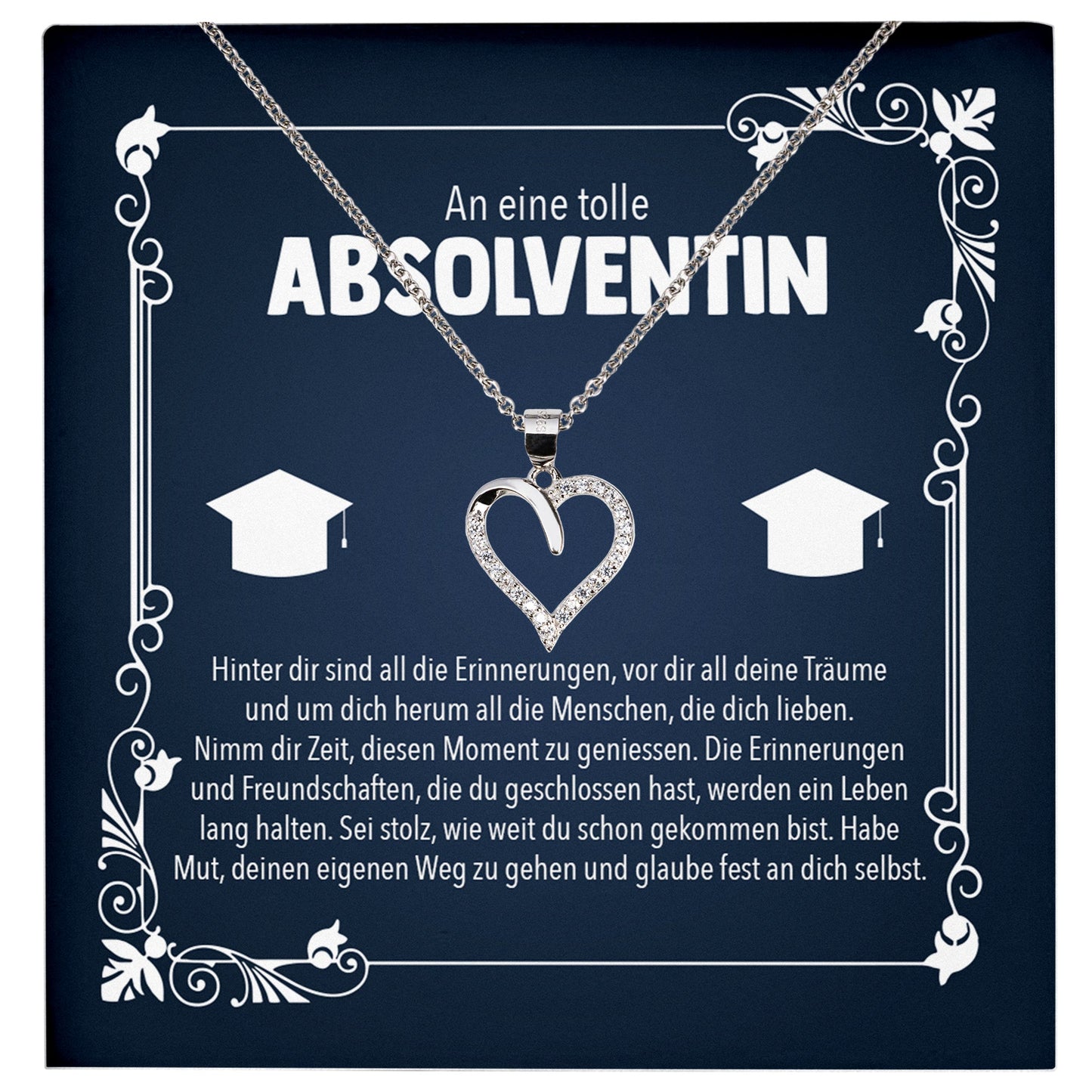 22Feels® Studienabschluss Geschenk Silber 925 Herz Halskette mit Karte Uni Studentin Glückwunsch Frauen Schmuck Bachelor Master Doktortitel Absolvia-Schmuck mit Botschaftskarte - Herz21-22Feels