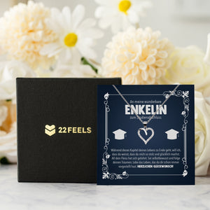 22Feels® Enkelin Studienabschluss Geschenk Silber 925 Herz Halskette mit Karte Uni Studentin Glückwunsch Frauen Schmuck Bachelor Master Doktortitel-Schmuck mit Botschaftskarte - Herz21-22Feels