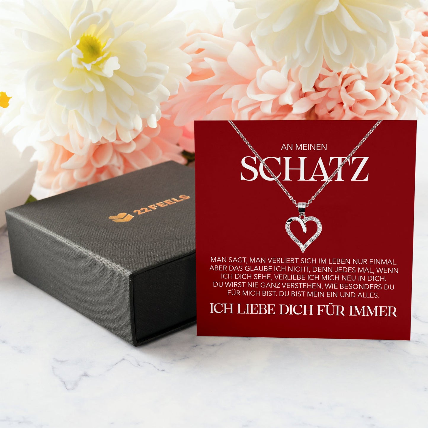 22Feels® Schatz Ich Liebe Dich Frauen Geschenk Silber 925/000 Schmuck Ehefrau Freundin Herz Halskette Valentinstag Hochzeitstag Jahrestag-Schmuck mit Botschaftskarte - Herz21-22Feels