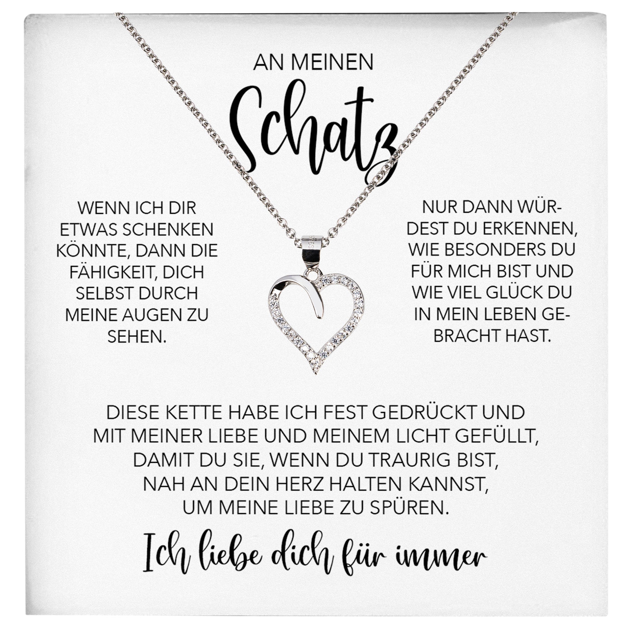22Feels® Schatz Ich Liebe Dich Frauen Geschenk Silber 925/000 Schmuck Ehefrau Freundin Herz Halskette Valentinstag Hochzeitstag Jahrestag-Schmuck mit Botschaftskarte - Herz21-22Feels