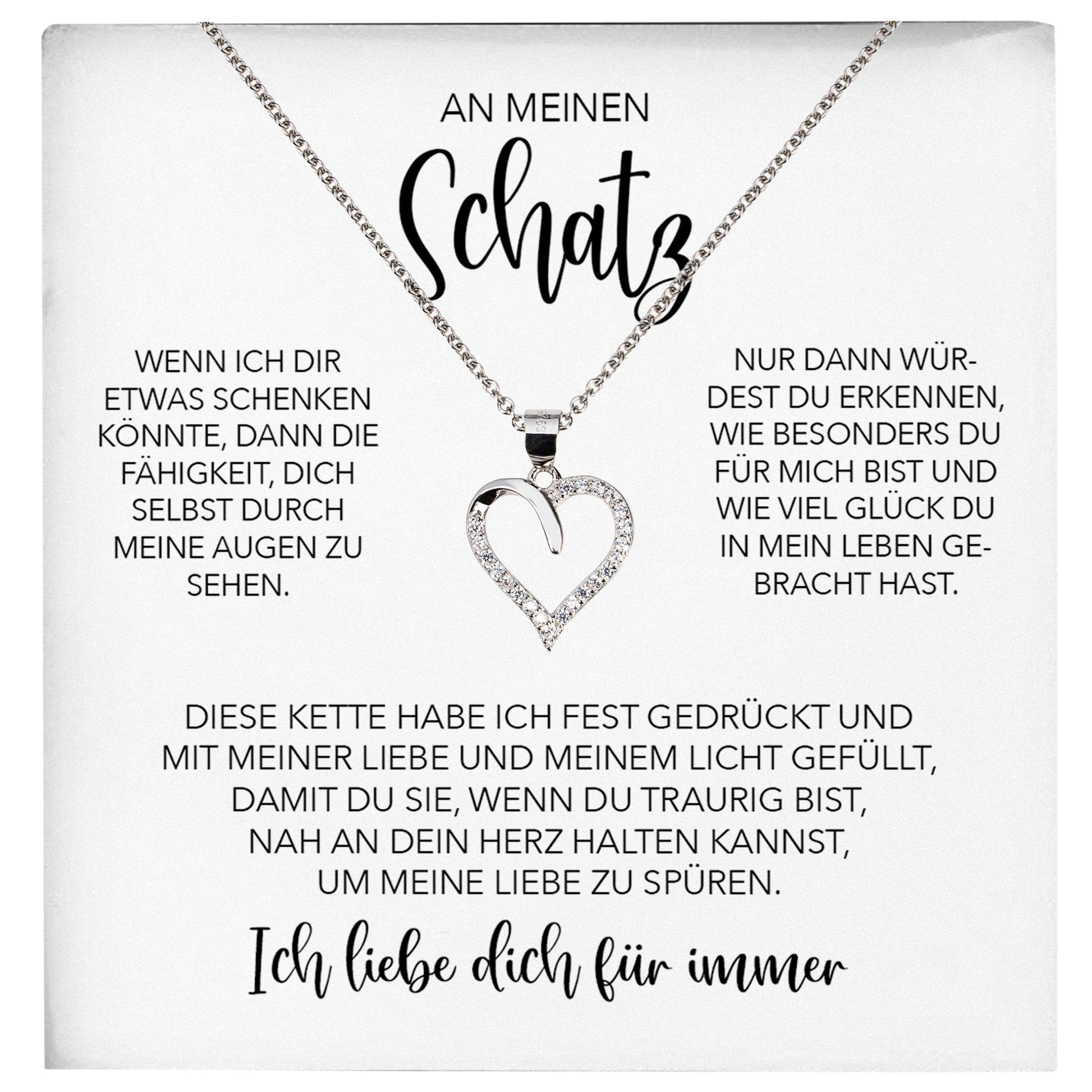 22Feels® Schatz Ich Liebe Dich Frauen Geschenk Silber 925/000 Schmuck Ehefrau Freundin Herz Halskette Valentinstag Hochzeitstag Jahrestag-Schmuck mit Botschaftskarte - Herz21-22Feels