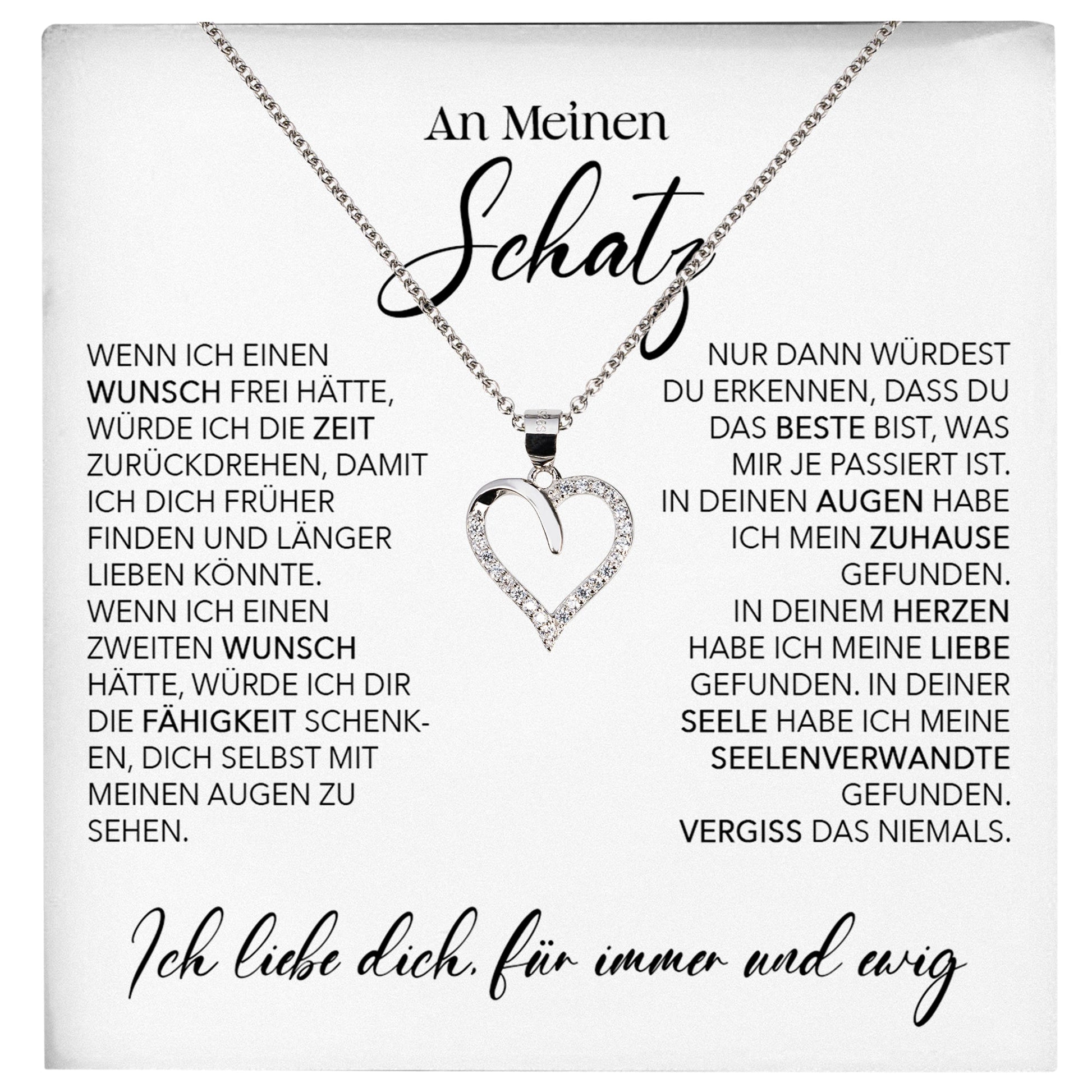 22Feels® Schatz Ich Liebe Dich Frauen Geschenk Silber 925/000 Schmuck Ehefrau Freundin Herz Halskette Valentinstag Hochzeitstag Jahrestag-Schmuck mit Botschaftskarte - Herz21-22Feels