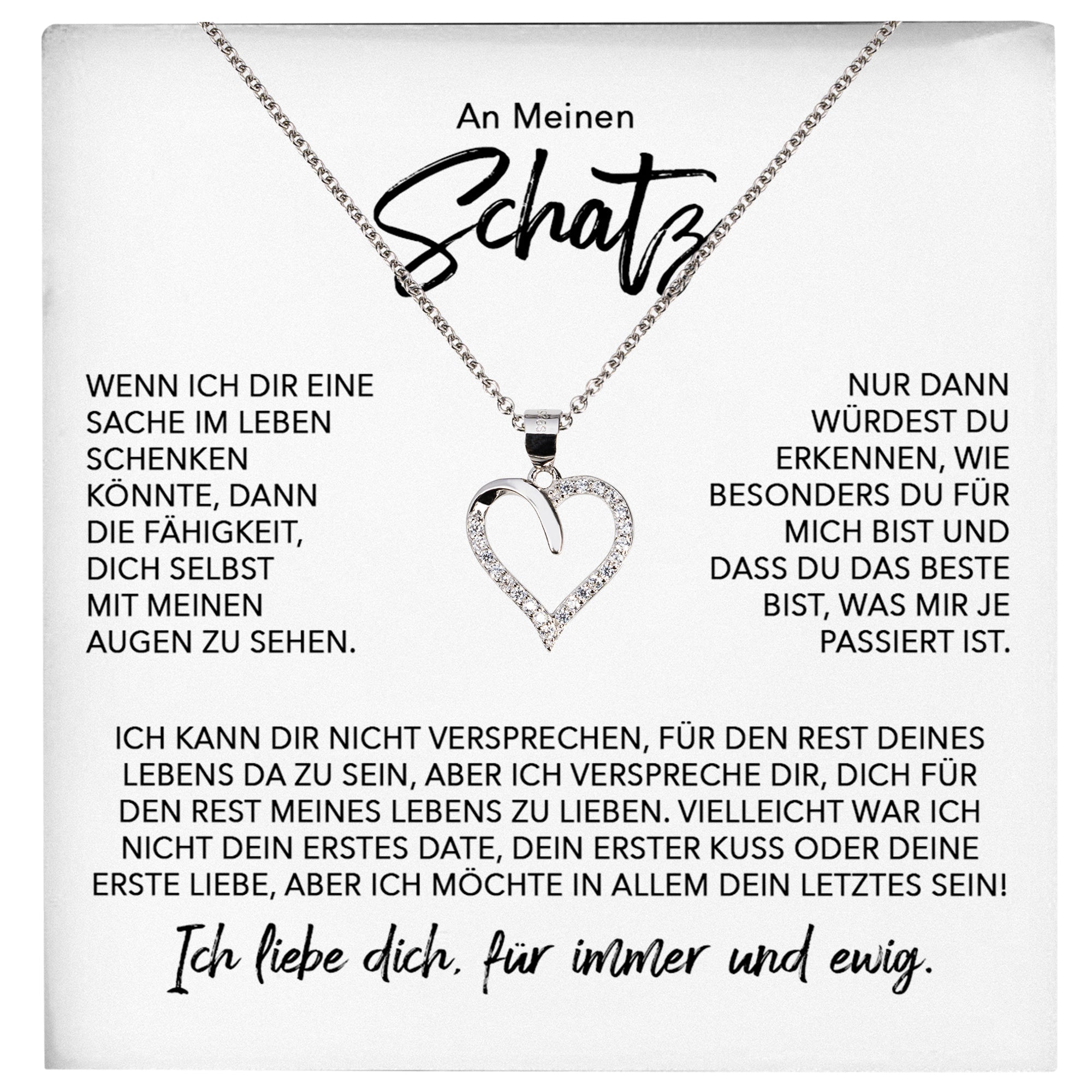 22Feels® Schatz Ich Liebe Dich Frauen Geschenk Silber 925/000 Schmuck Ehefrau Freundin Herz Halskette Valentinstag Hochzeitstag Jahrestag-Schmuck mit Botschaftskarte - Herz21-22Feels