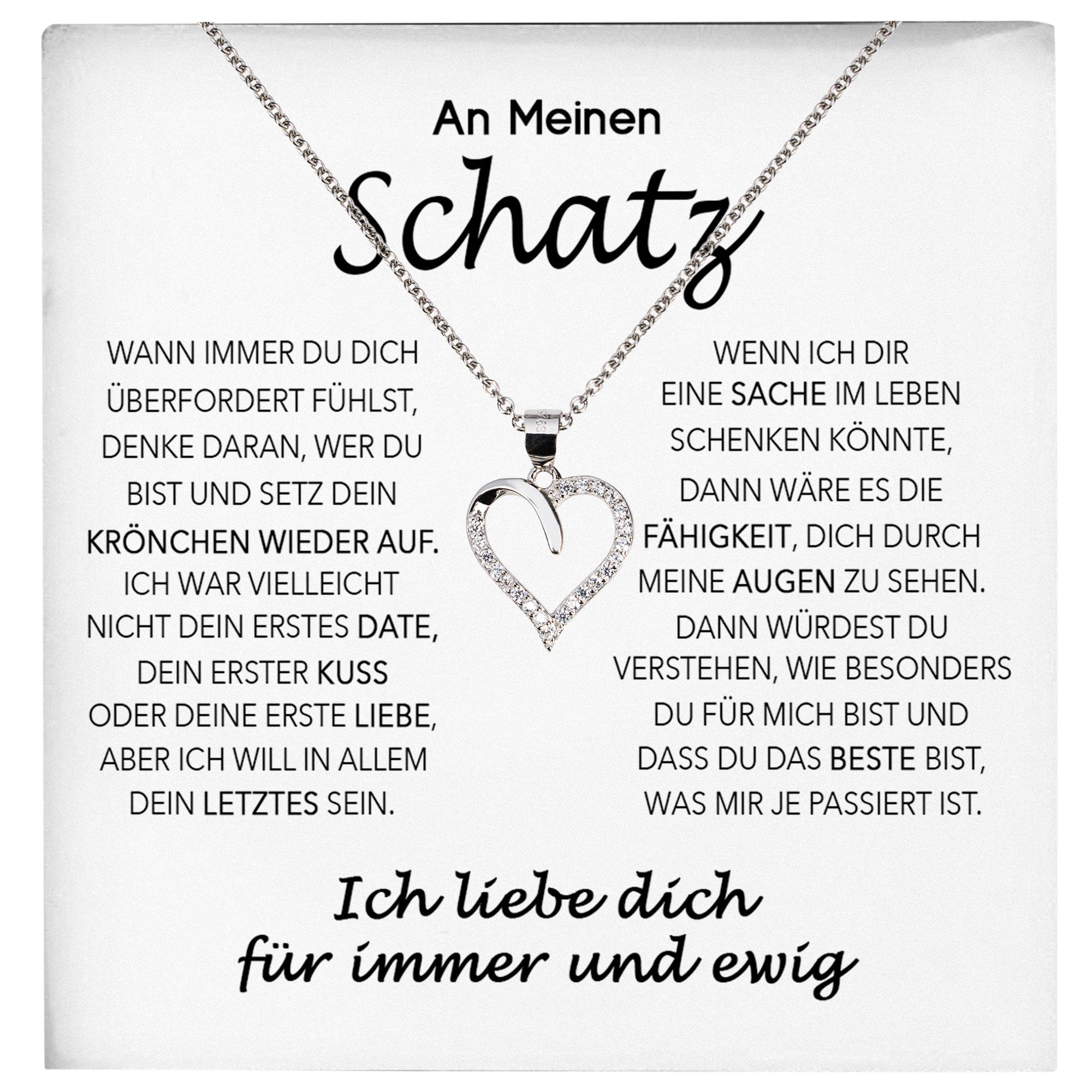 22Feels® Schatz Ich Liebe Dich Frauen Geschenk Silber 925/000 Schmuck Ehefrau Freundin Herz Halskette Valentinstag Hochzeitstag Jahrestag-Schmuck mit Botschaftskarte - Herz21-22Feels
