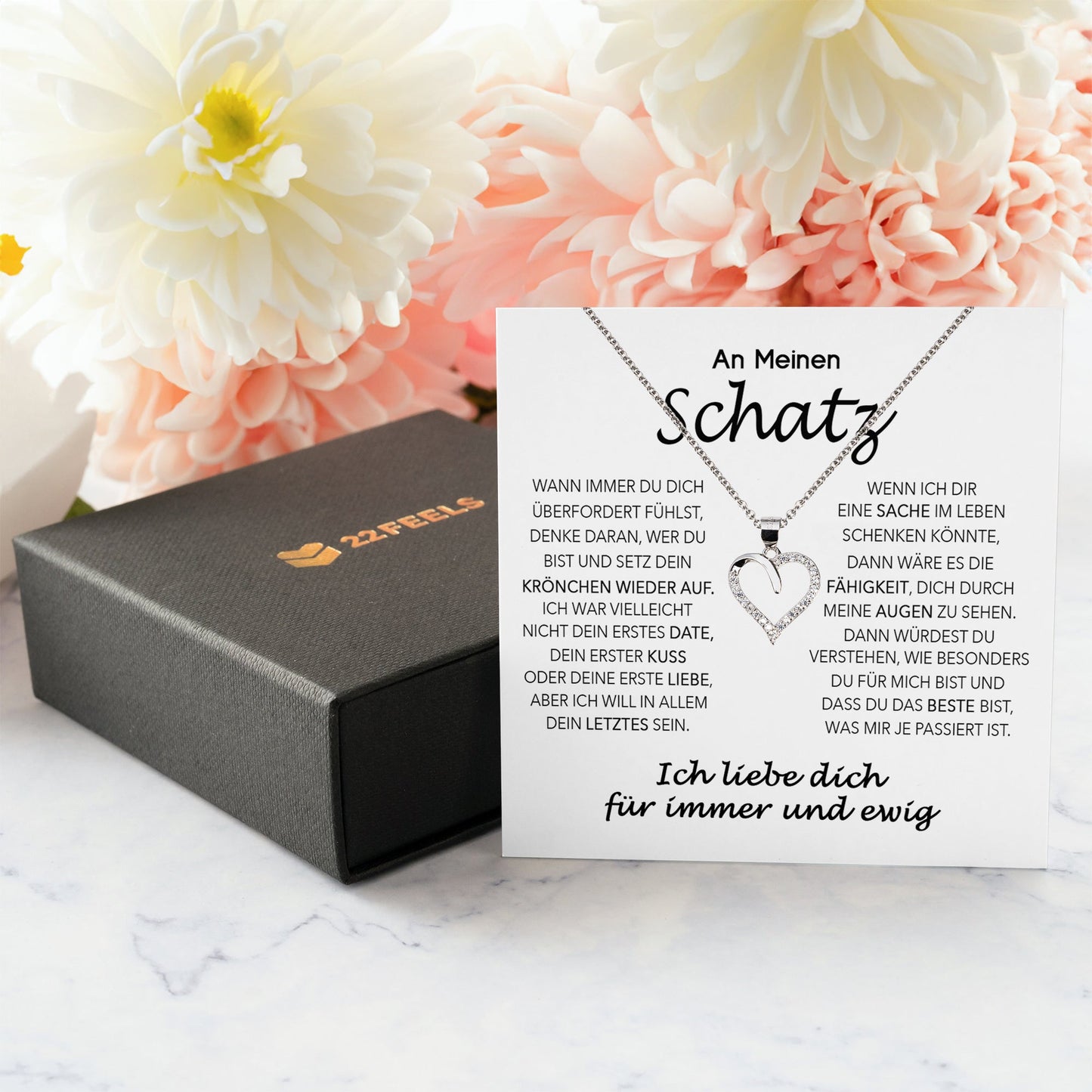 22Feels® Schatz Ich Liebe Dich Frauen Geschenk Silber 925/000 Schmuck Ehefrau Freundin Herz Halskette Valentinstag Hochzeitstag Jahrestag-Schmuck mit Botschaftskarte - Herz21-22Feels