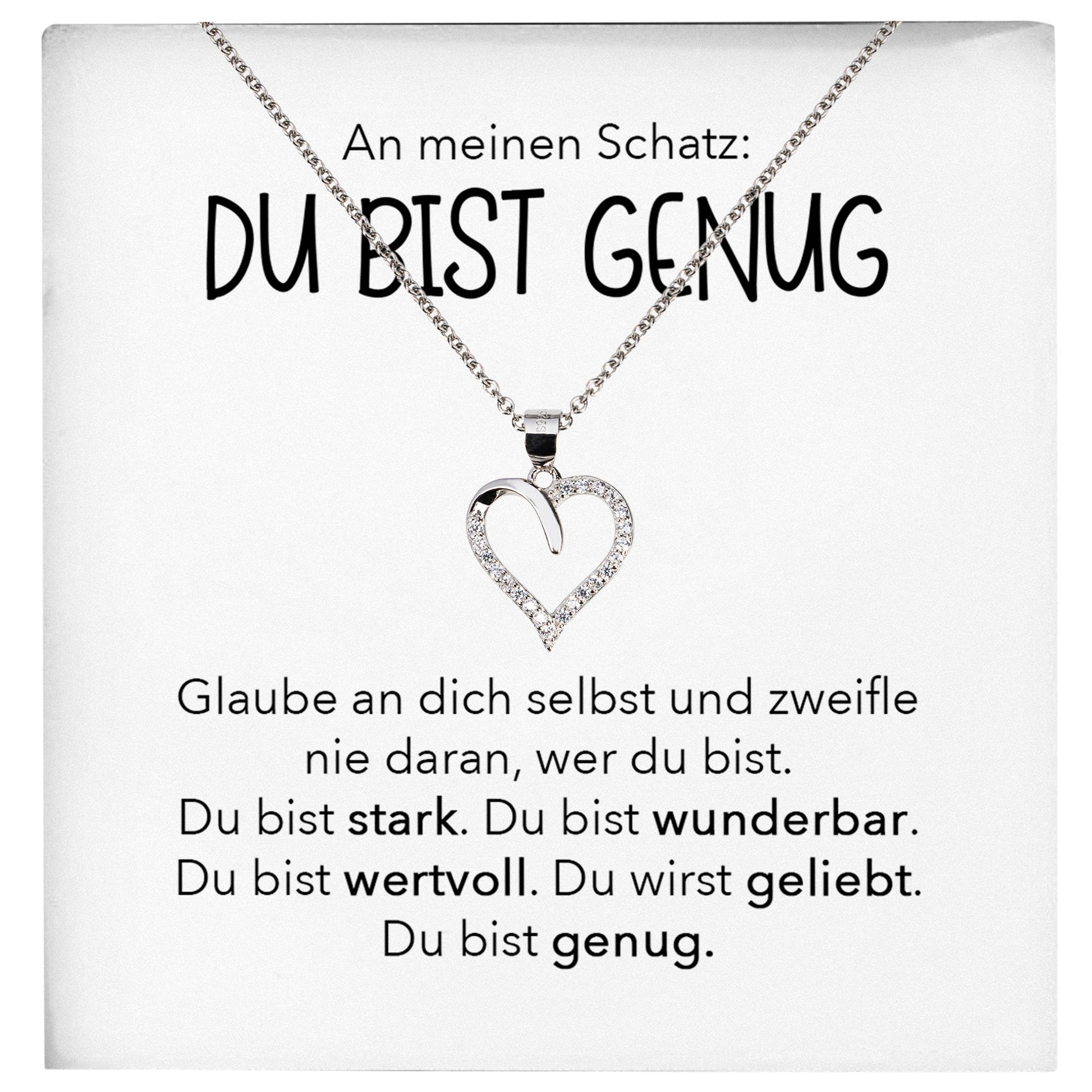 22Feels® Schatz Du Bist Genug Frauen Geschenk Silber 925/000 Schmuck Valentinstag Ehefrau Freundin Ich Liebe Dich Herz Halskette Hochzeitstag Jahrestag-Schmuck mit Botschaftskarte - Herz21-22Feels