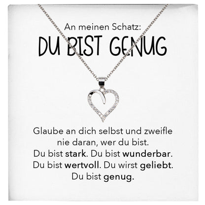 22Feels® Schatz Du Bist Genug Frauen Geschenk Silber 925/000 Schmuck Valentinstag Ehefrau Freundin Ich Liebe Dich Herz Halskette Hochzeitstag Jahrestag-Schmuck mit Botschaftskarte - Herz21-22Feels