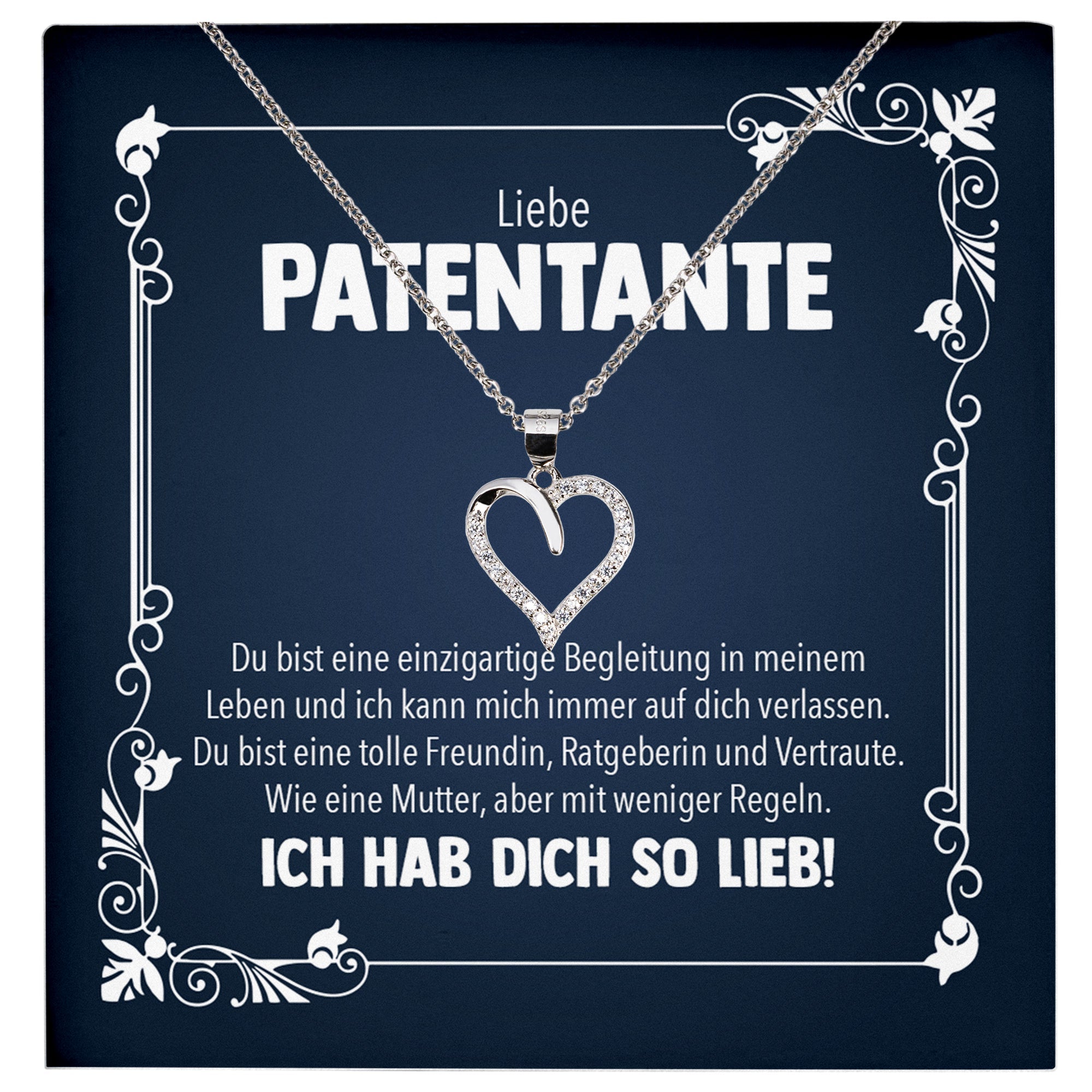 22Feels® Liebe Patentante Geschenk Silber 925/000 Herz Halskette mit Karte Patin Frauen Schmuck Damen Collier Geburtstag Weihnachte Taufe Familie-Schmuck mit Botschaftskarte - Herz21-22Feels