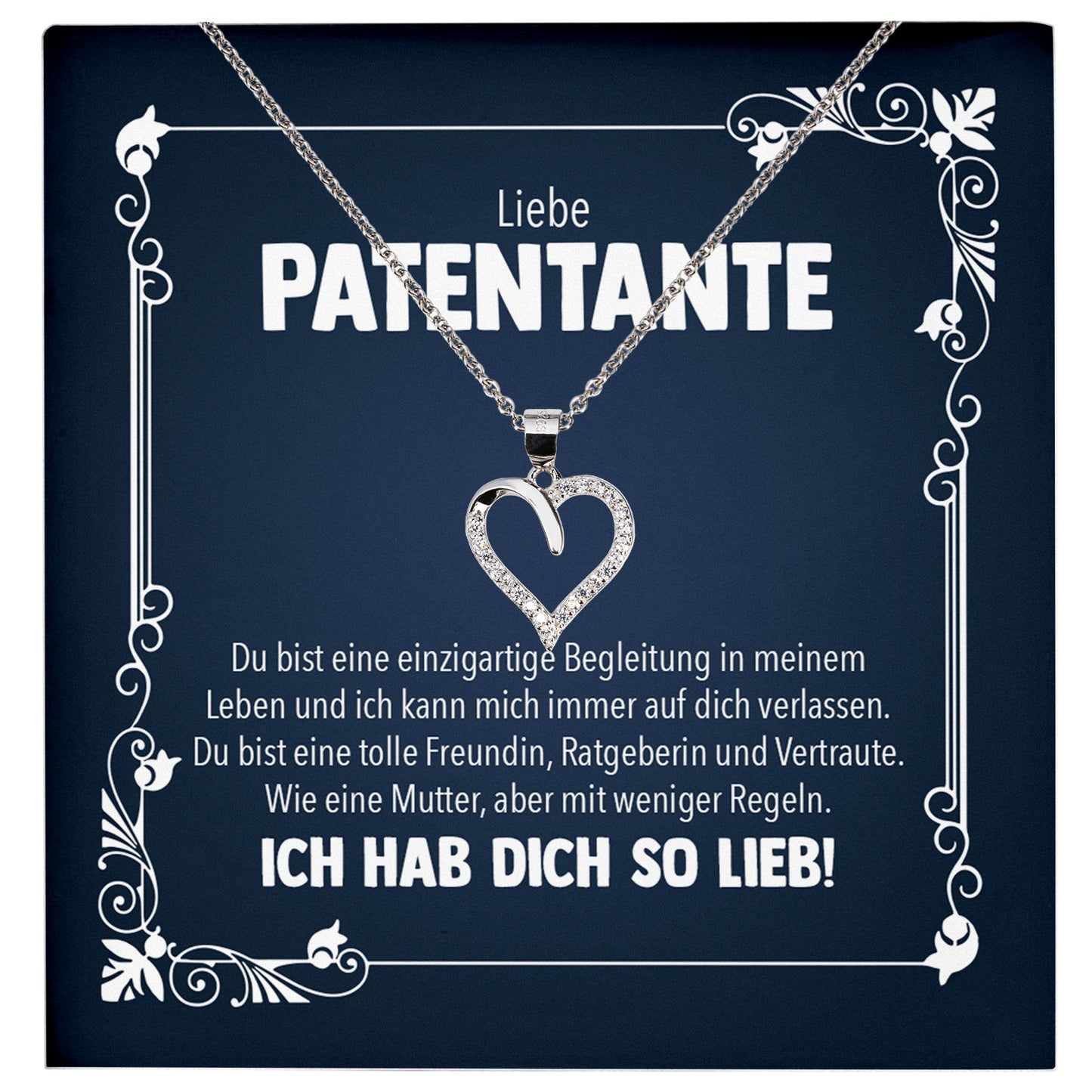 22Feels® Liebe Patentante Geschenk Silber 925/000 Herz Halskette mit Karte Patin Frauen Schmuck Damen Collier Geburtstag Weihnachte Taufe Familie-Schmuck mit Botschaftskarte - Herz21-22Feels
