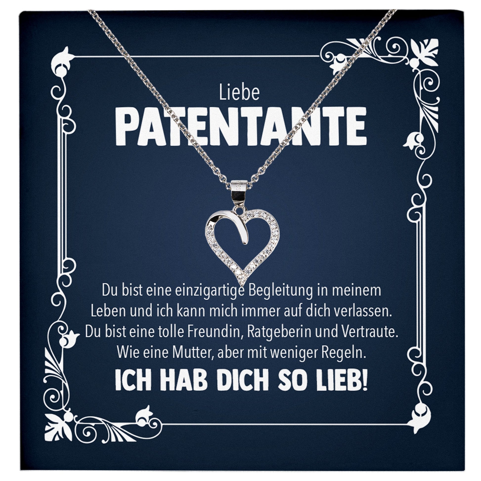 22Feels® Liebe Patentante Geschenk Silber 925/000 Herz Halskette mit Karte Patin Frauen Schmuck Damen Collier Geburtstag Weihnachte Taufe Familie-Schmuck mit Botschaftskarte - Herz21-22Feels