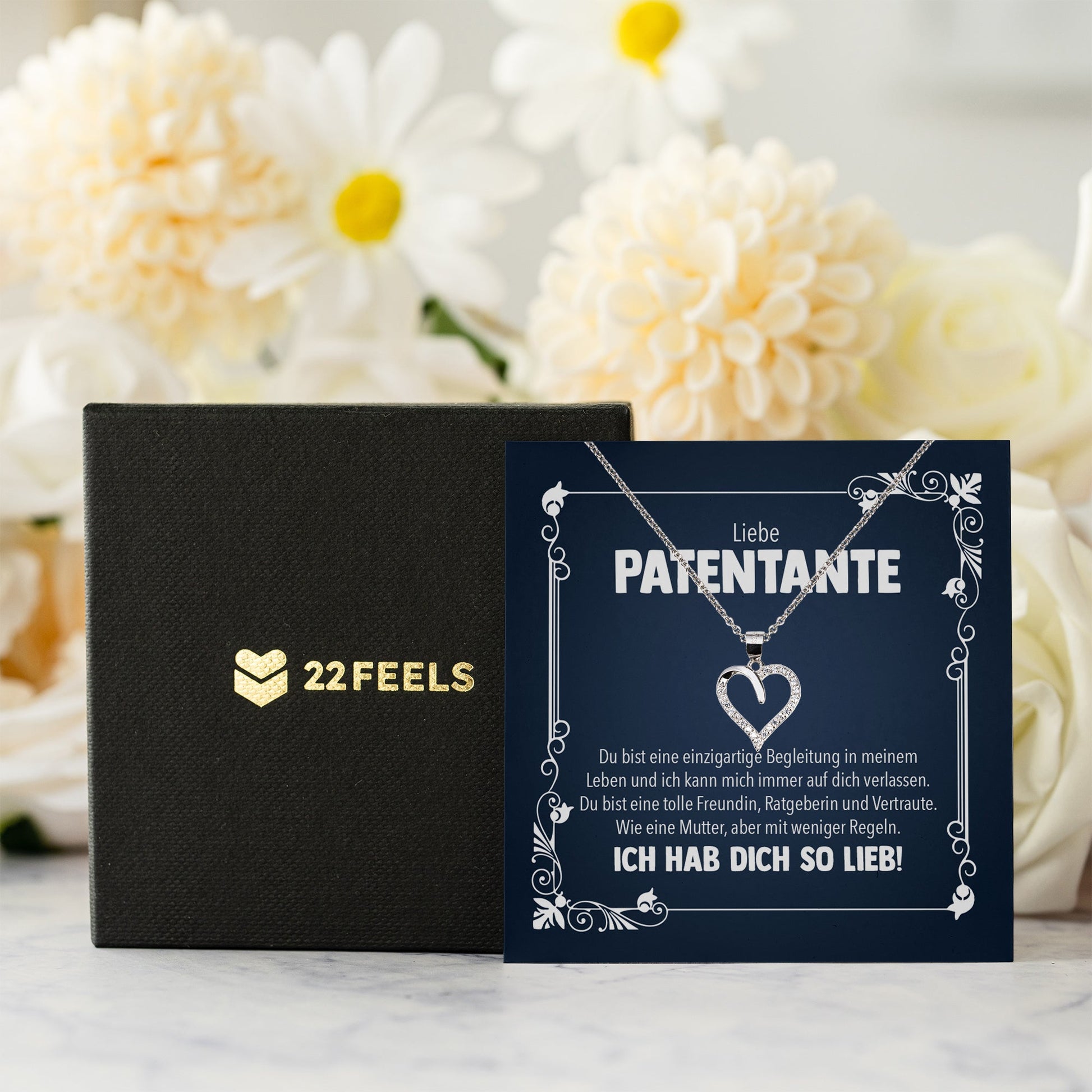 22Feels® Liebe Patentante Geschenk Silber 925/000 Herz Halskette mit Karte Patin Frauen Schmuck Damen Collier Geburtstag Weihnachte Taufe Familie-Schmuck mit Botschaftskarte - Herz21-22Feels