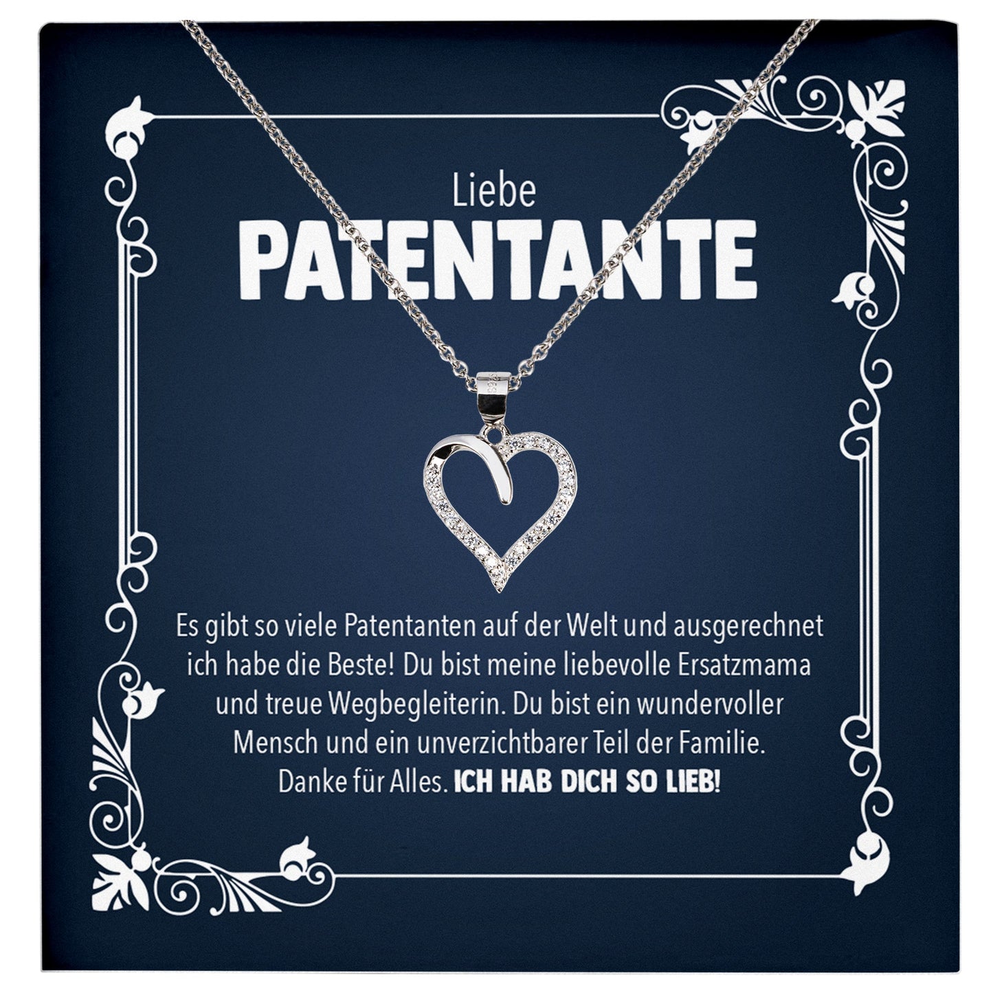 22Feels® Liebe Patentante Geschenk Silber 925/000 Herz Halskette mit Karte Patin Frauen Schmuck Damen Collier Geburtstag Weihnachte Taufe Familie-Schmuck mit Botschaftskarte - Herz21-22Feels
