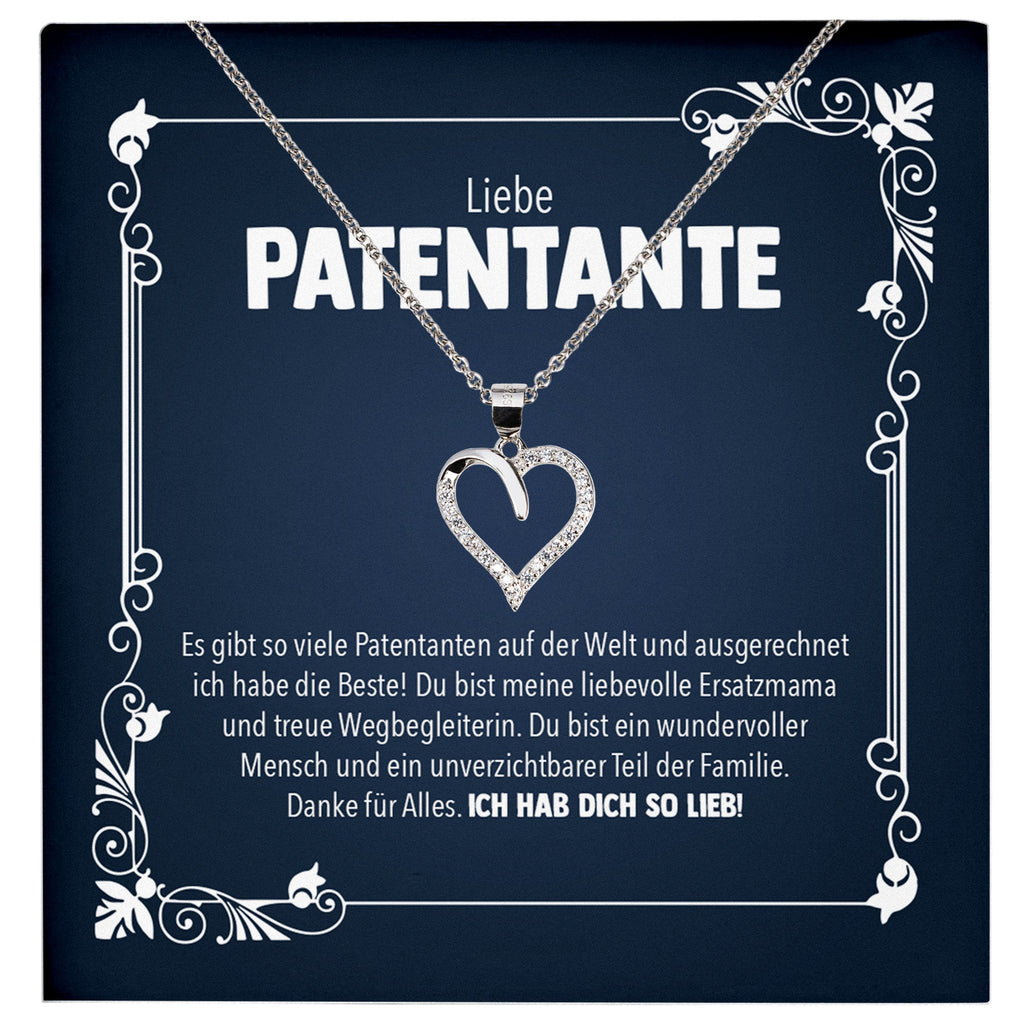 22Feels® Liebe Patentante Geschenk Silber 925/000 Herz Halskette mit Karte Patin Frauen Schmuck Damen Collier Geburtstag Weihnachte Taufe Familie-Schmuck mit Botschaftskarte - Herz21-22Feels