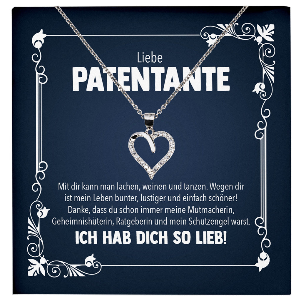 22Feels® Liebe Patentante Geschenk Silber 925/000 Herz Halskette mit Karte Patin Frauen Schmuck Damen Collier Geburtstag Weihnachte Taufe Familie-Schmuck mit Botschaftskarte - Herz21-22Feels