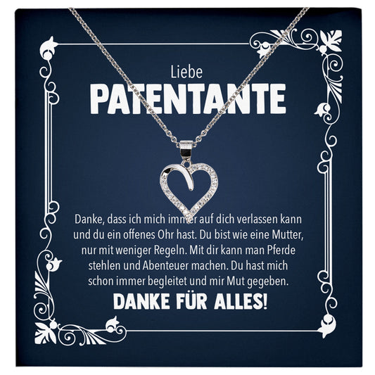 22Feels® Liebe Patentante Geschenk Silber 925/000 Herz Halskette mit Karte Patin Frauen Schmuck Damen Collier Geburtstag Weihnachte Taufe Familie-Schmuck mit Botschaftskarte - Herz21-22Feels