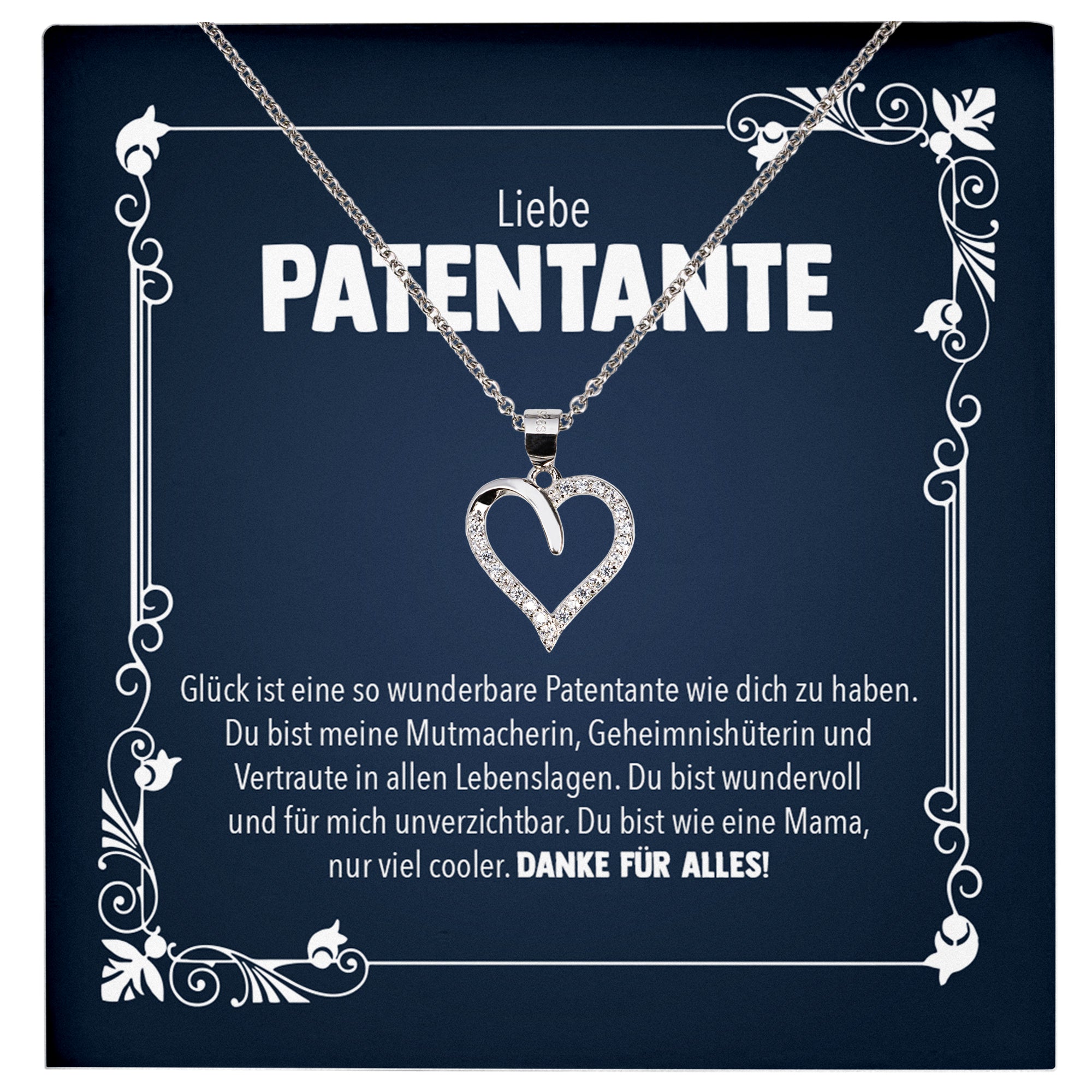 22Feels® Liebe Patentante Geschenk Silber 925/000 Herz Halskette mit Karte Patin Frauen Schmuck Damen Collier Geburtstag Weihnachte Taufe Familie-Schmuck mit Botschaftskarte - Herz21-22Feels