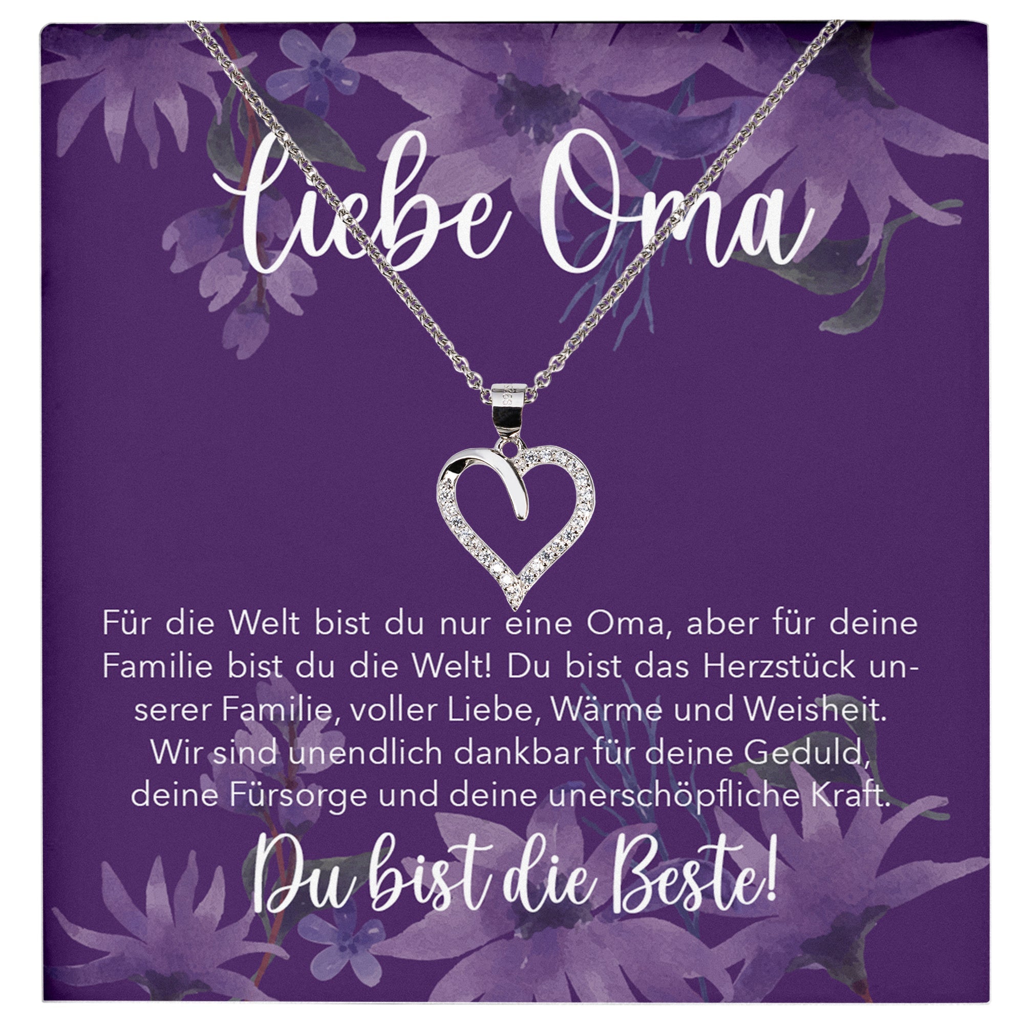 22Feels® Liebe Oma Geschenk Silber 925/000 Herz Halskette Karte Frauen Schmuck Damen Collier Grossmutter Weihnachten Geburtstag Muttertag Grosseltern-Schmuck mit Botschaftskarte - Herz21-22Feels