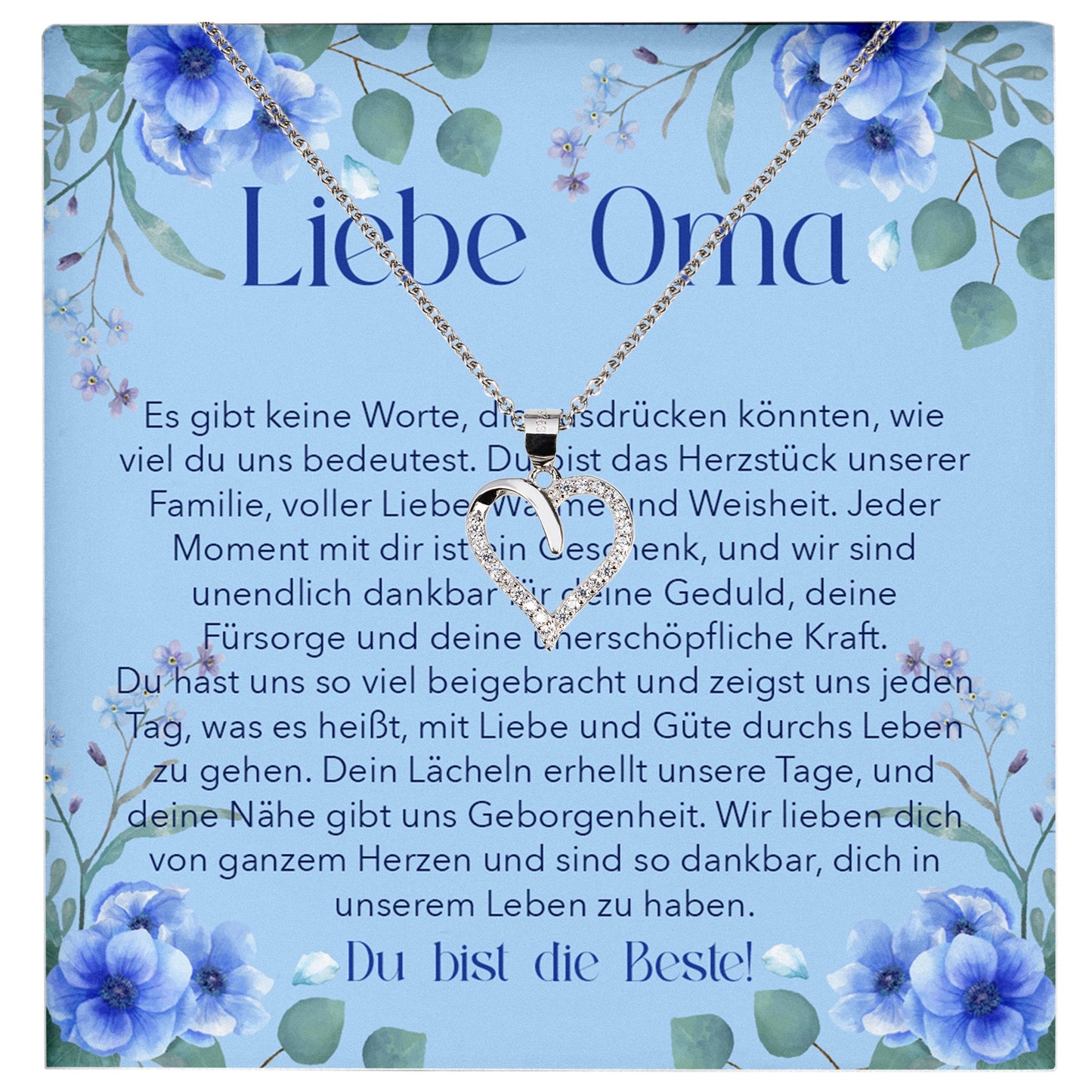 22Feels® Liebe Oma Geschenk Silber 925/000 Herz Halskette Karte Frauen Schmuck Damen Collier Grossmutter Weihnachten Geburtstag Muttertag Grosseltern-Schmuck mit Botschaftskarte - Herz21-22Feels