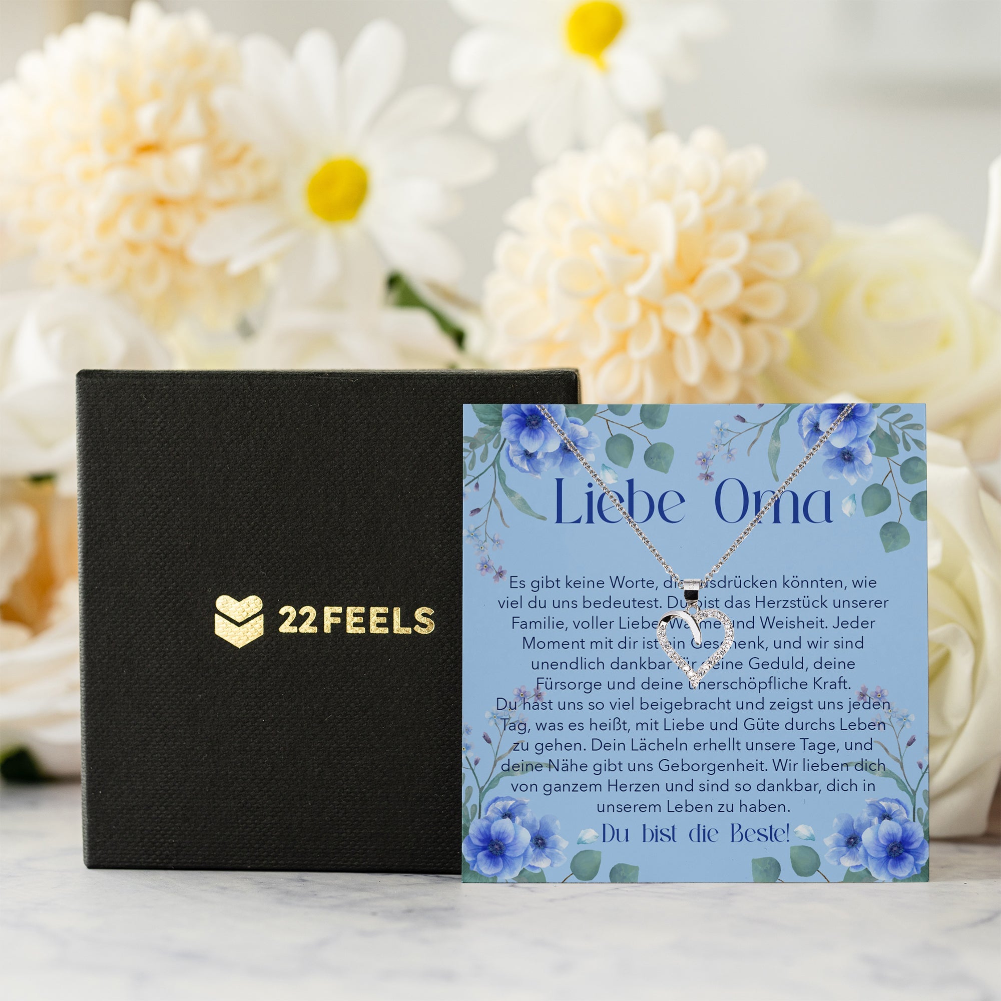 22Feels® Liebe Oma Geschenk Silber 925/000 Herz Halskette Karte Frauen Schmuck Damen Collier Grossmutter Weihnachten Geburtstag Muttertag Grosseltern-Schmuck mit Botschaftskarte - Herz21-22Feels