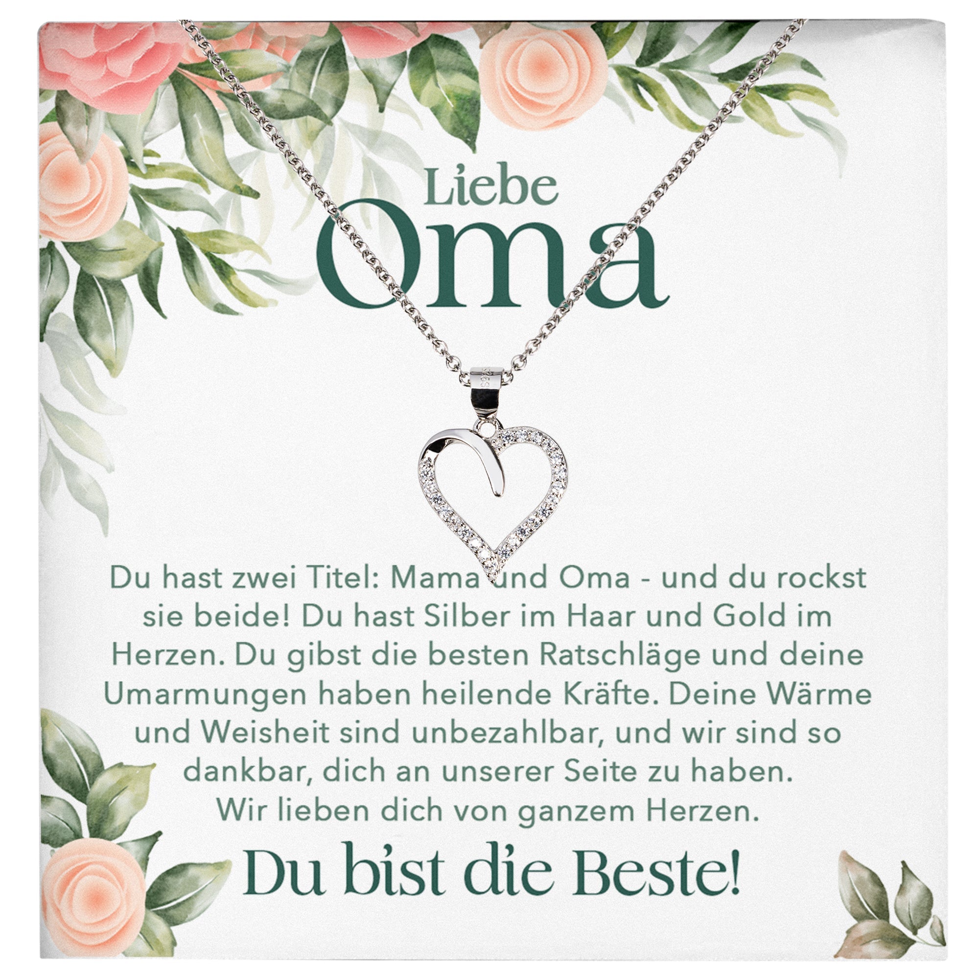 22Feels® Liebe Oma Geschenk Silber 925/000 Herz Halskette Karte Frauen Schmuck Damen Collier Grossmutter Weihnachten Geburtstag Muttertag Grosseltern-Schmuck mit Botschaftskarte - Herz21-22Feels