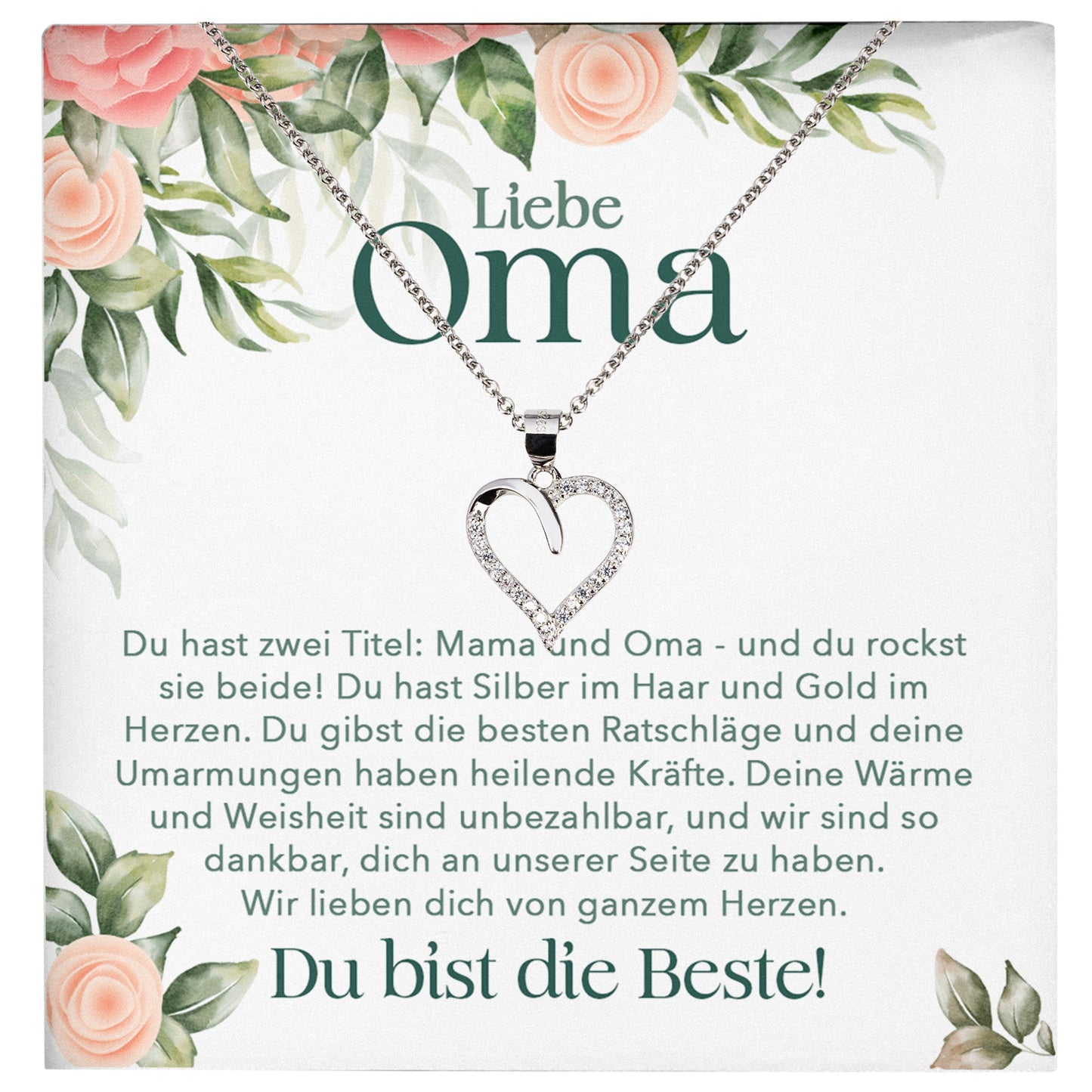 22Feels® Liebe Oma Geschenk Silber 925/000 Herz Halskette Karte Frauen Schmuck Damen Collier Grossmutter Weihnachten Geburtstag Muttertag Grosseltern-Schmuck mit Botschaftskarte - Herz21-22Feels