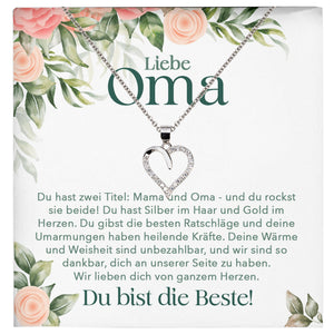 22Feels® Liebe Oma Geschenk Silber 925/000 Herz Halskette Karte Frauen Schmuck Damen Collier Grossmutter Weihnachten Geburtstag Muttertag Grosseltern-Schmuck mit Botschaftskarte - Herz21-22Feels