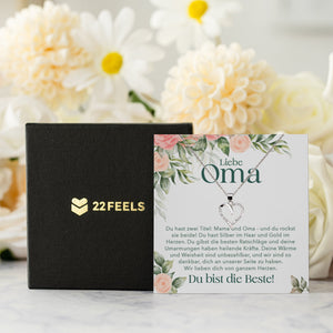 22Feels® Liebe Oma Geschenk Silber 925/000 Herz Halskette Karte Frauen Schmuck Damen Collier Grossmutter Weihnachten Geburtstag Muttertag Grosseltern-Schmuck mit Botschaftskarte - Herz21-22Feels