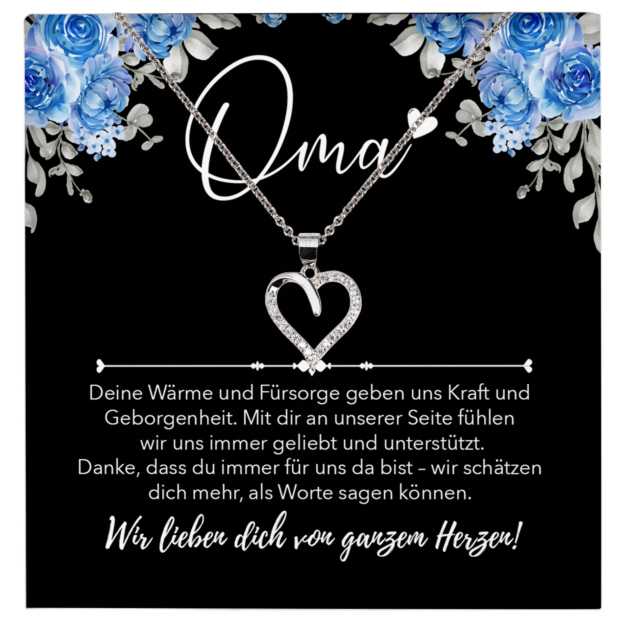 22Feels® Unsere Oma Geschenk Silber 925/000 Herz Halskette Karte Frauen Schmuck Damen Collier Grossmutter Weihnachten Geburtstag Muttertag Grosseltern-Schmuck mit Botschaftskarte - Herz21-22Feels
