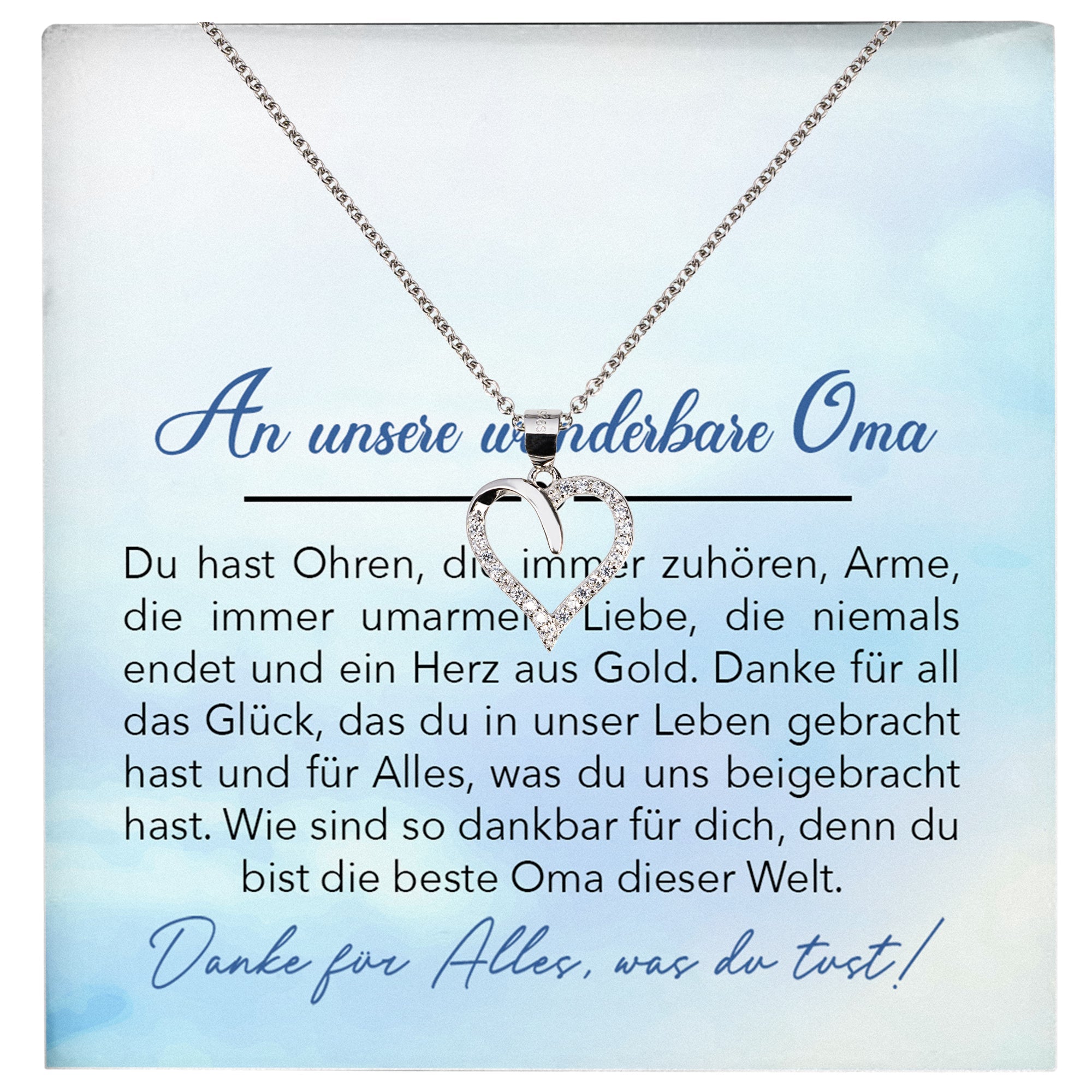 22Feels® Liebe Oma Geschenk Silber 925/000 Herz Halskette Karte Frauen Schmuck Damen Collier Grossmutter Weihnachten Geburtstag Muttertag Grosseltern-Schmuck mit Botschaftskarte - Herz21-22Feels