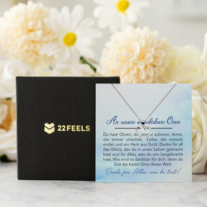 22Feels® Liebe Oma Geschenk Silber 925/000 Herz Halskette Karte Frauen Schmuck Damen Collier Grossmutter Weihnachten Geburtstag Muttertag Grosseltern-Schmuck mit Botschaftskarte - Herz21-22Feels