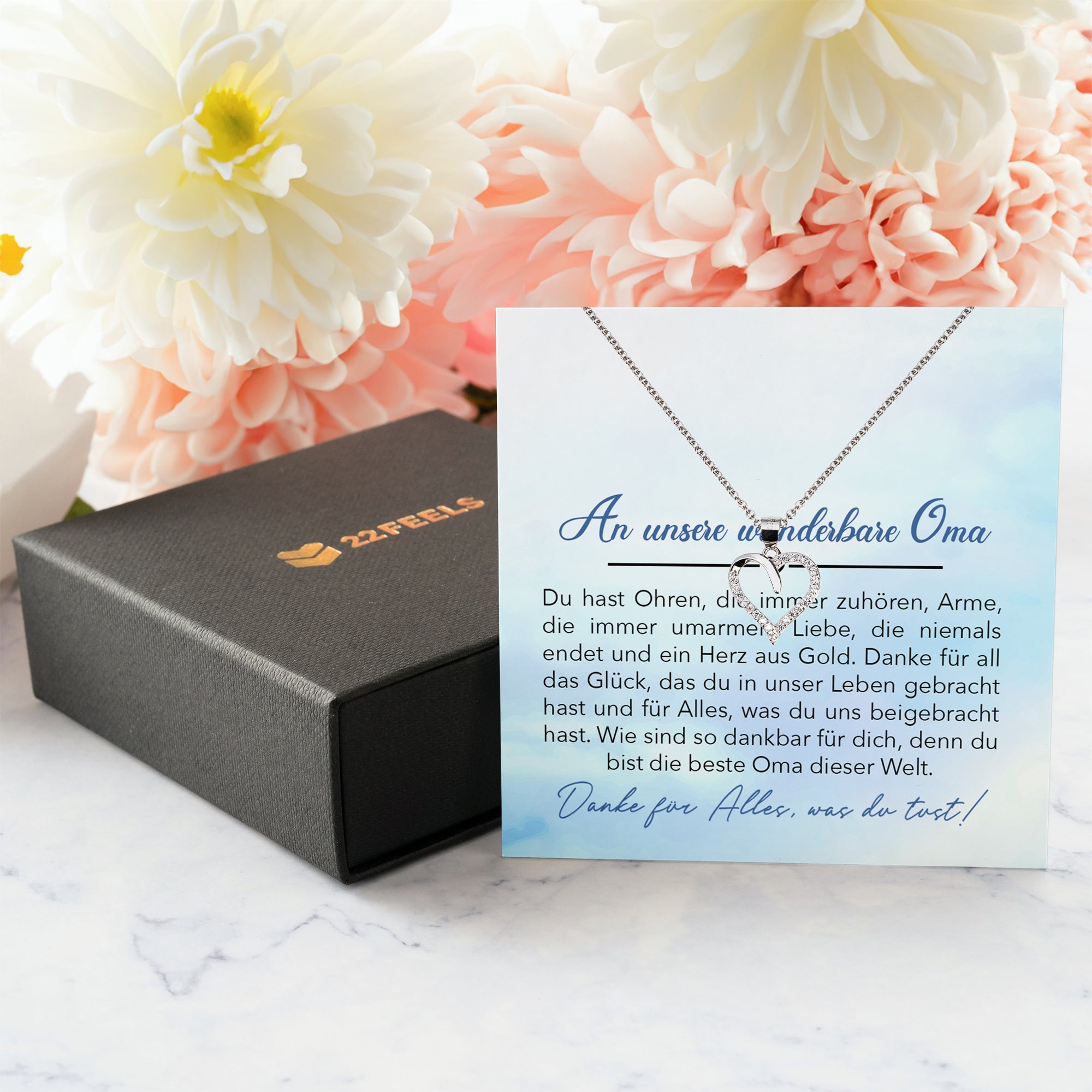 22Feels® Liebe Oma Geschenk Silber 925/000 Herz Halskette Karte Frauen Schmuck Damen Collier Grossmutter Weihnachten Geburtstag Muttertag Grosseltern-Schmuck mit Botschaftskarte - Herz21-22Feels