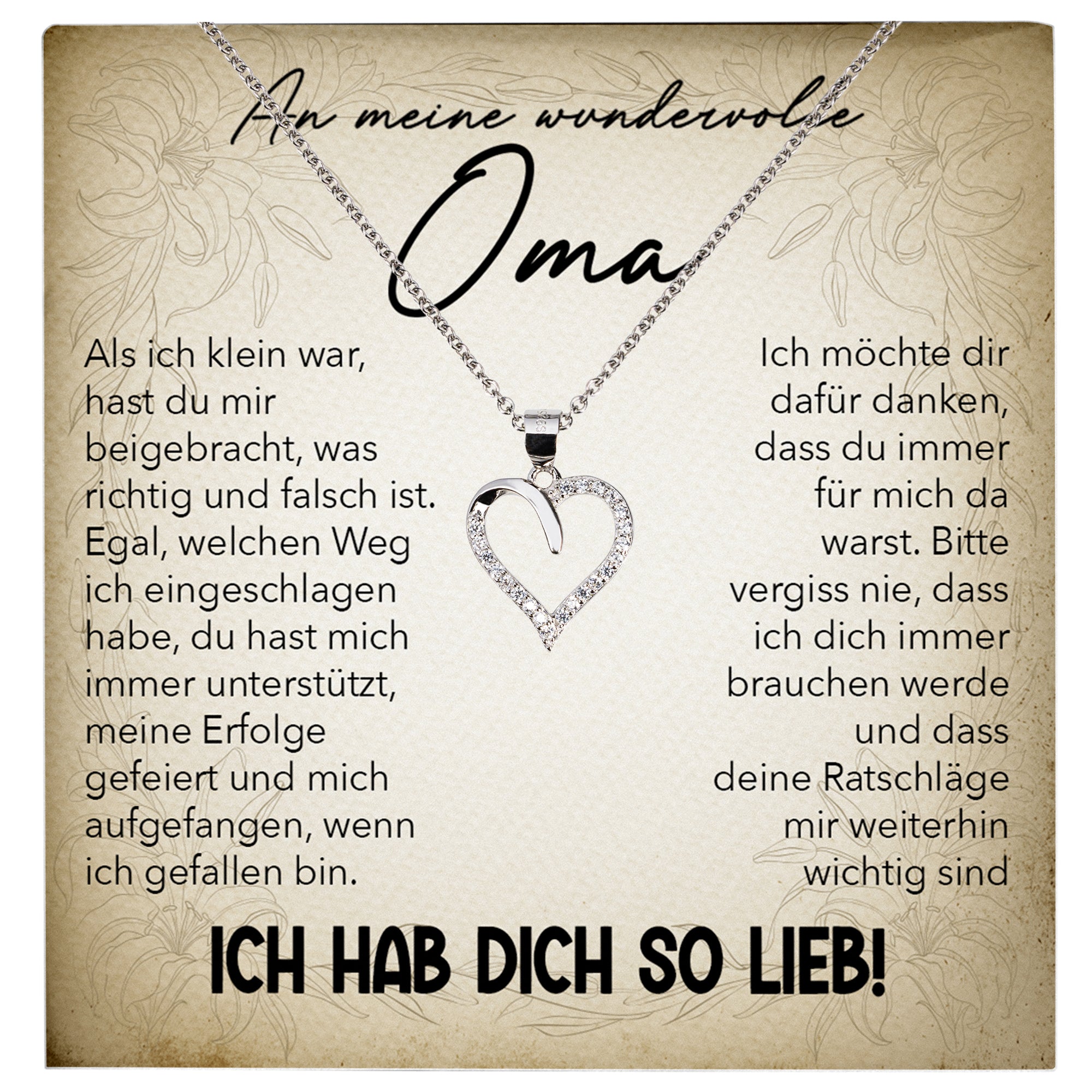 22Feels® Liebe Oma Geschenk Silber 925/000 Herz Halskette Karte Frauen Schmuck Damen Collier Grossmutter Weihnachten Geburtstag Muttertag Grosseltern-Schmuck mit Botschaftskarte - Herz21-22Feels