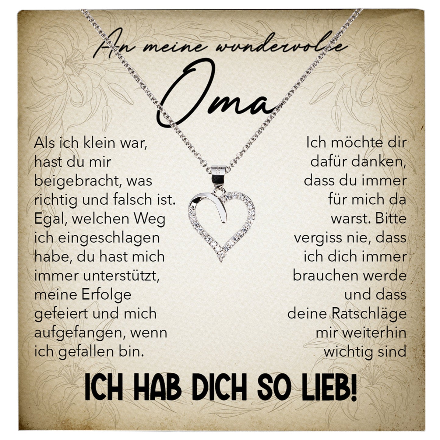 22Feels® Liebe Oma Geschenk Silber 925/000 Herz Halskette Karte Frauen Schmuck Damen Collier Grossmutter Weihnachten Geburtstag Muttertag Grosseltern-Schmuck mit Botschaftskarte - Herz21-22Feels