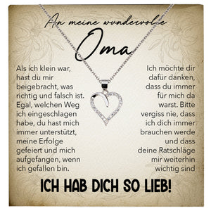 22Feels® Liebe Oma Geschenk Silber 925/000 Herz Halskette Karte Frauen Schmuck Damen Collier Grossmutter Weihnachten Geburtstag Muttertag Grosseltern-Schmuck mit Botschaftskarte - Herz21-22Feels