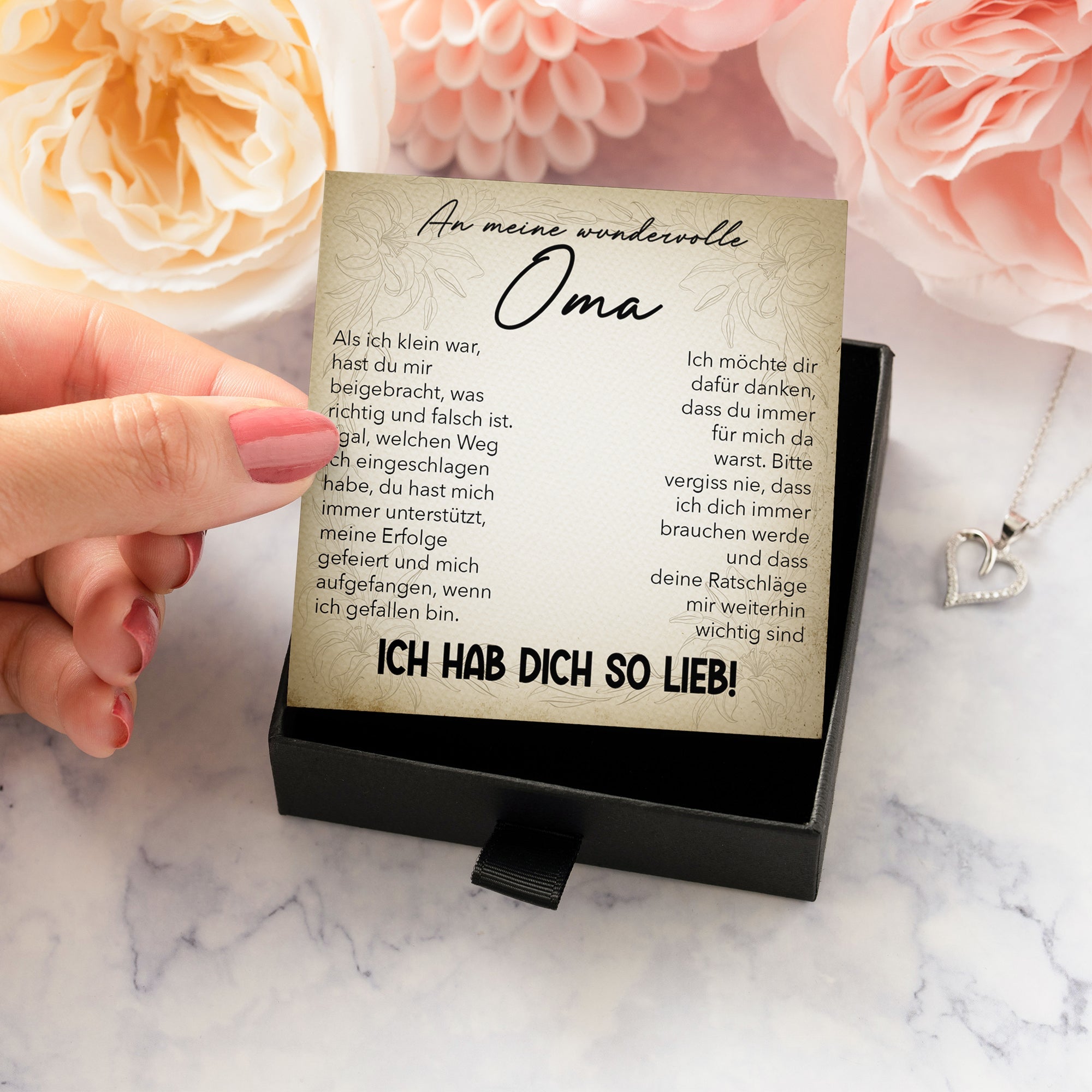 22Feels® Liebe Oma Geschenk Silber 925/000 Herz Halskette Karte Frauen Schmuck Damen Collier Grossmutter Weihnachten Geburtstag Muttertag Grosseltern-Schmuck mit Botschaftskarte - Herz21-22Feels