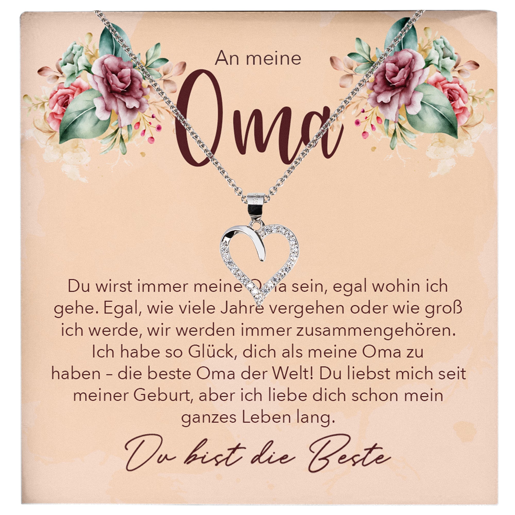 22Feels® Liebe Oma Geschenk Silber 925/000 Herz Halskette Karte Frauen Schmuck Damen Collier Grossmutter Weihnachten Geburtstag Muttertag Grosseltern-Schmuck mit Botschaftskarte - Herz21-22Feels