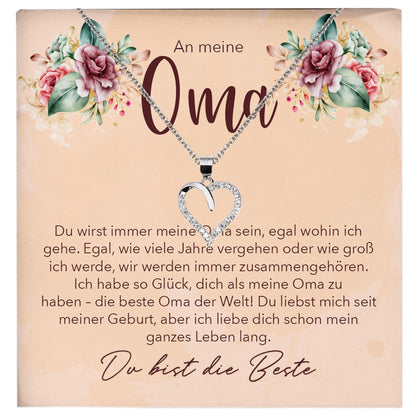 22Feels® Liebe Oma Geschenk Silber 925/000 Herz Halskette Karte Frauen Schmuck Damen Collier Grossmutter Weihnachten Geburtstag Muttertag Grosseltern-Schmuck mit Botschaftskarte - Herz21-22Feels