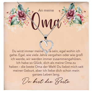 22Feels® Liebe Oma Geschenk Silber 925/000 Herz Halskette Karte Frauen Schmuck Damen Collier Grossmutter Weihnachten Geburtstag Muttertag Grosseltern-Schmuck mit Botschaftskarte - Herz21-22Feels