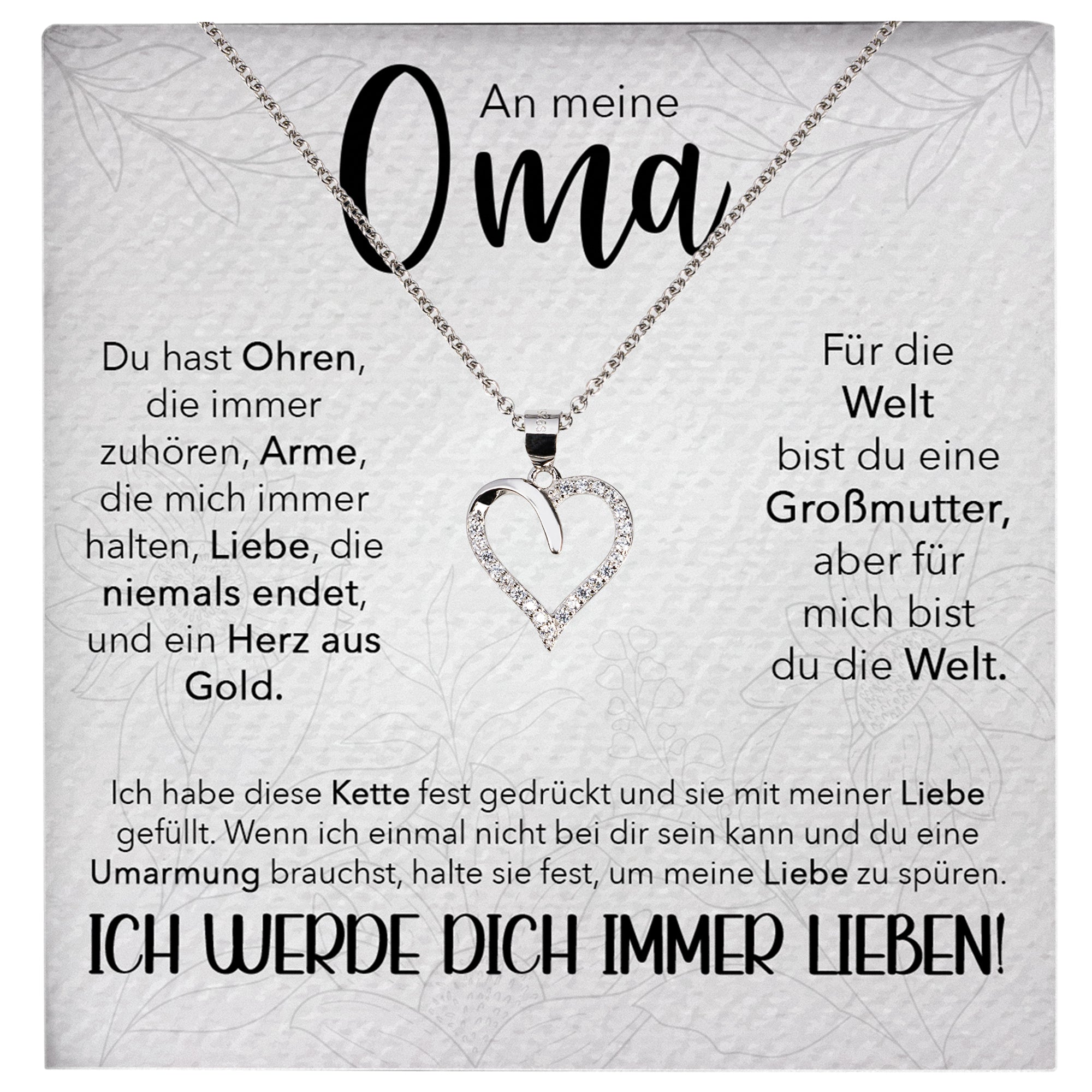 22Feels® Liebe Oma Geschenk Silber 925/000 Herz Halskette Karte Frauen Schmuck Damen Collier Grossmutter Weihnachten Geburtstag Muttertag Grosseltern-Schmuck mit Botschaftskarte - Herz21-22Feels