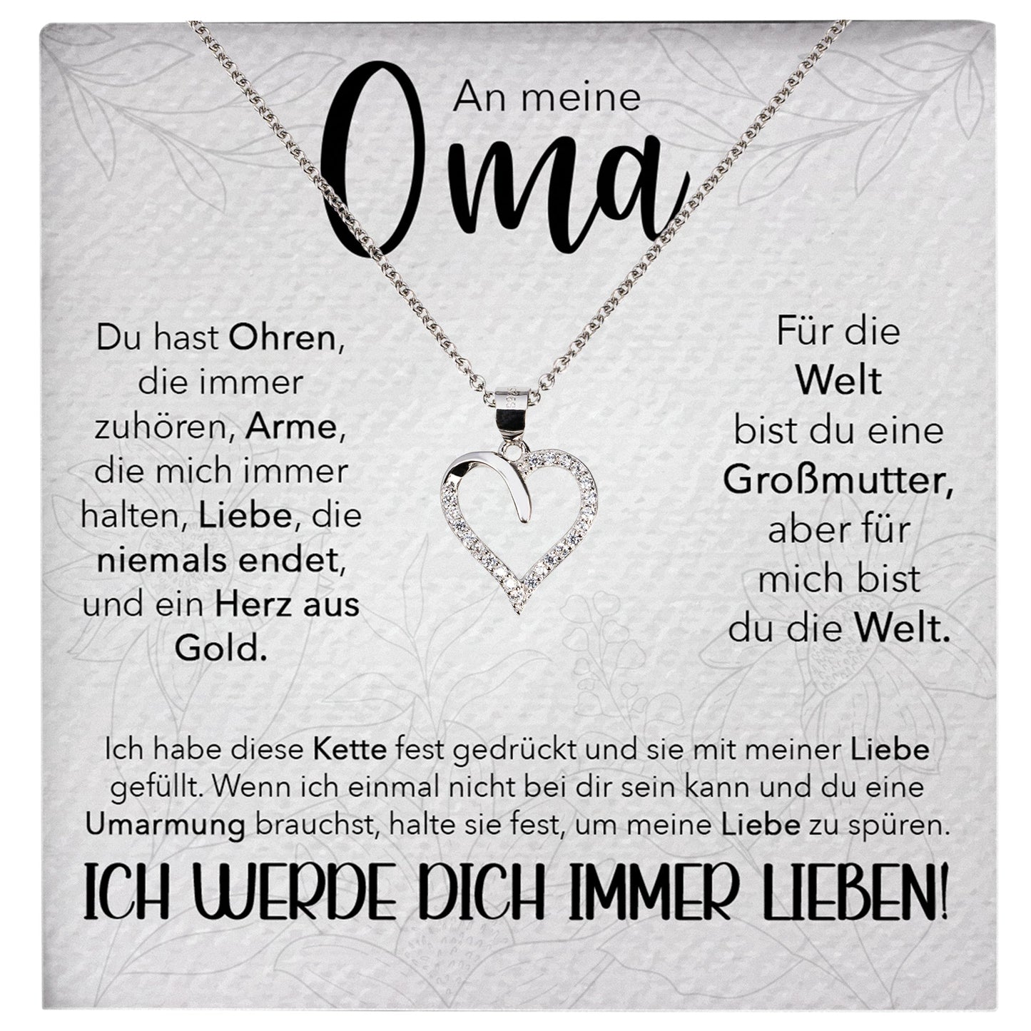 22Feels® Liebe Oma Geschenk Silber 925/000 Herz Halskette Karte Frauen Schmuck Damen Collier Grossmutter Weihnachten Geburtstag Muttertag Grosseltern-Schmuck mit Botschaftskarte - Herz21-22Feels