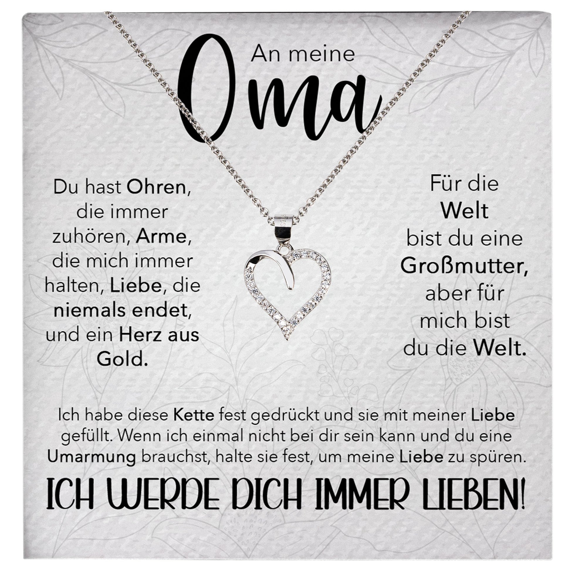 22Feels® Liebe Oma Geschenk Silber 925/000 Herz Halskette Karte Frauen Schmuck Damen Collier Grossmutter Weihnachten Geburtstag Muttertag Grosseltern-Schmuck mit Botschaftskarte - Herz21-22Feels
