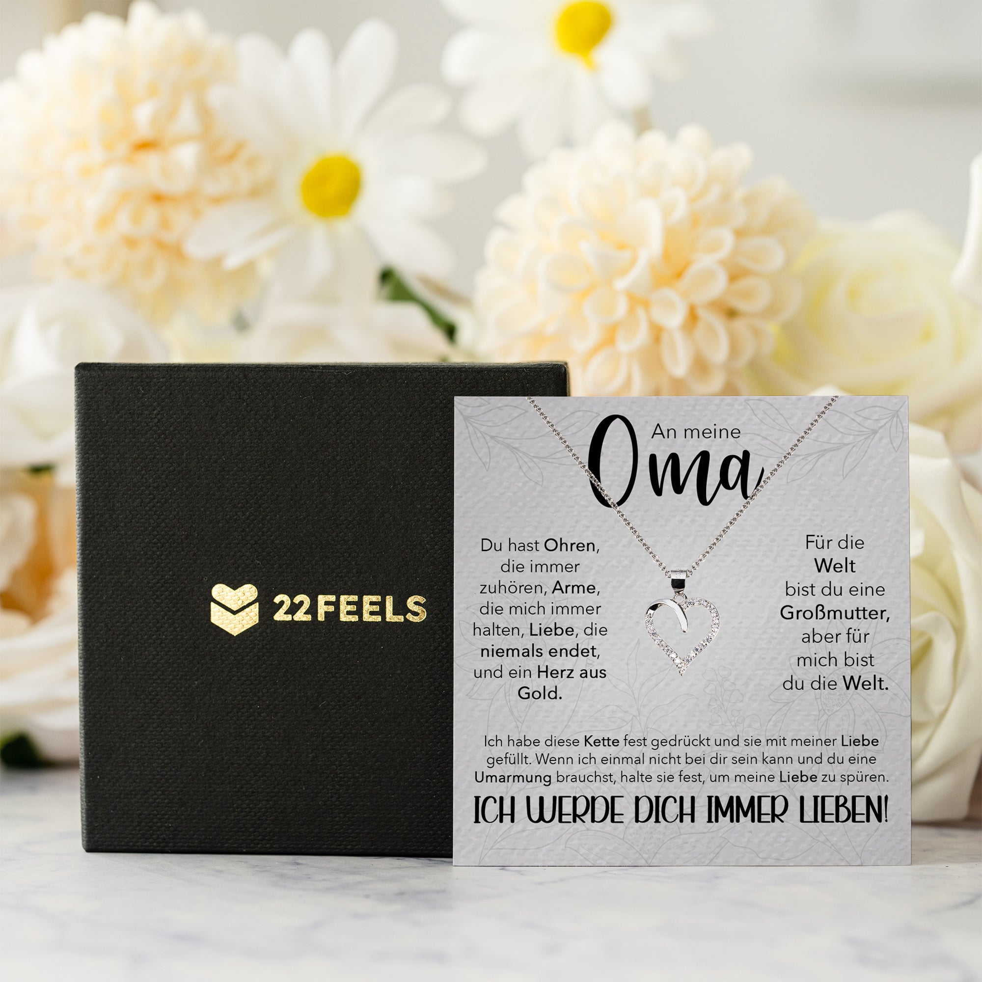 22Feels® Liebe Oma Geschenk Silber 925/000 Herz Halskette Karte Frauen Schmuck Damen Collier Grossmutter Weihnachten Geburtstag Muttertag Grosseltern-Schmuck mit Botschaftskarte - Herz21-22Feels