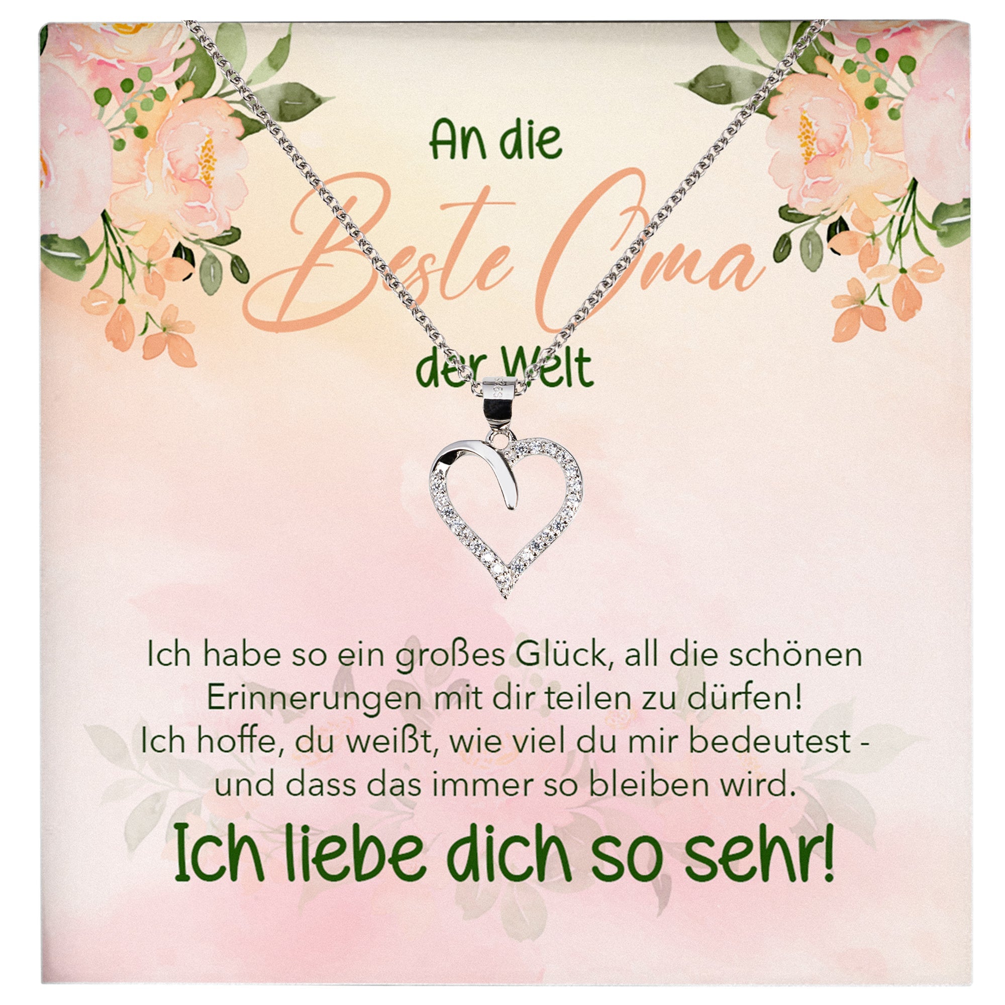 22Feels® Liebe Oma Geschenk Silber 925/000 Herz Halskette Karte Frauen Schmuck Damen Collier Grossmutter Weihnachten Geburtstag Muttertag Grosseltern-Schmuck mit Botschaftskarte - Herz21-22Feels