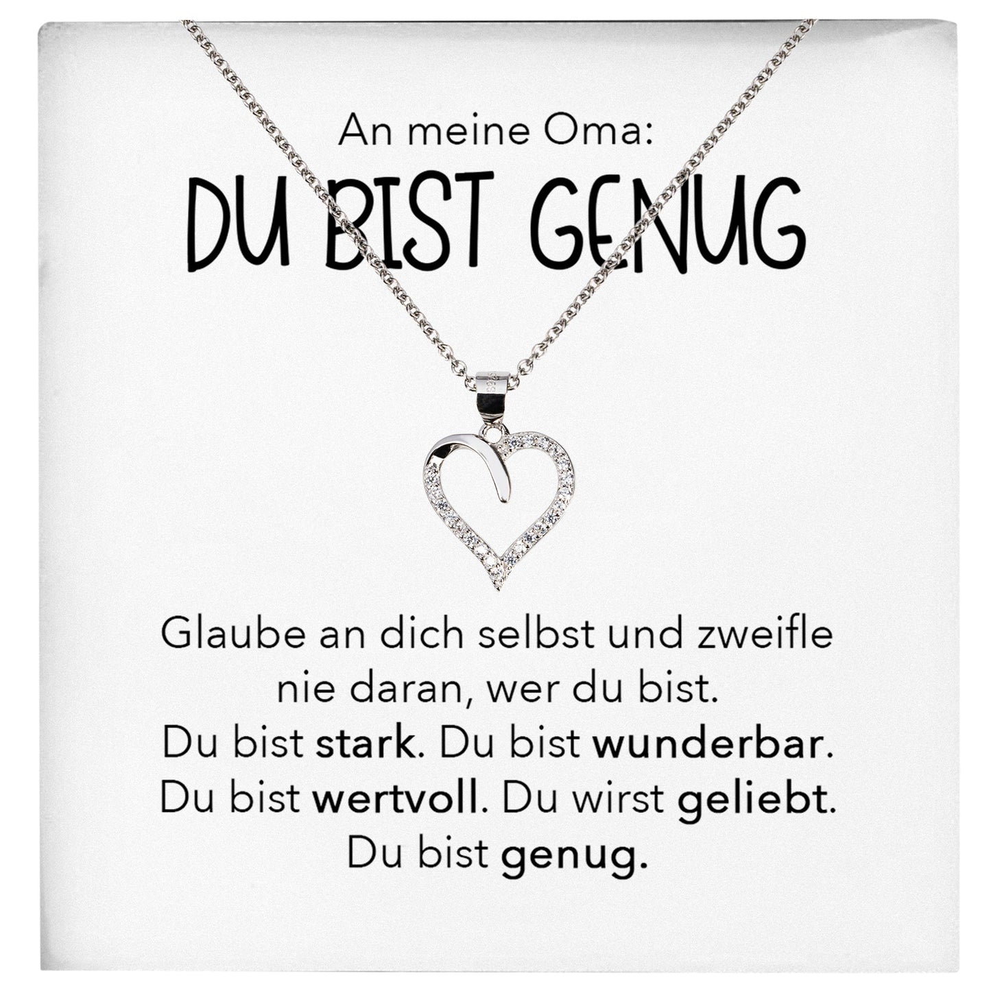 22Feels® Oma Geschenk Silber 925/000 Herz Halskette Karte Frauen Schmuck Du Bist Genug Damen Collier Grossmutter Weihnachten Geburtstag Muttertag Grosseltern-Schmuck mit Botschaftskarte - Herz21-22Feels