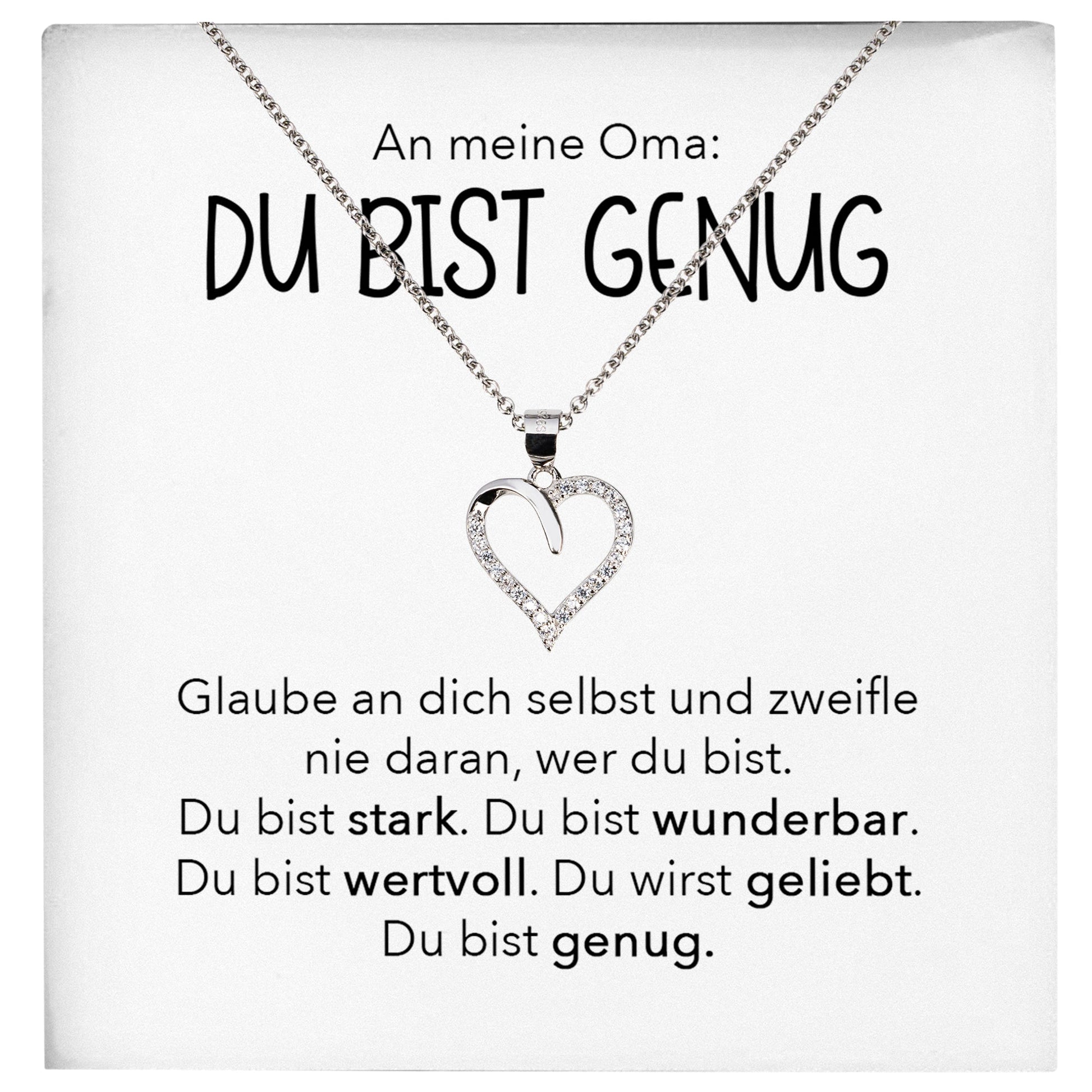 22Feels® Oma Geschenk Silber 925/000 Herz Halskette Karte Frauen Schmuck Du Bist Genug Damen Collier Grossmutter Weihnachten Geburtstag Muttertag Grosseltern-Schmuck mit Botschaftskarte - Herz21-22Feels